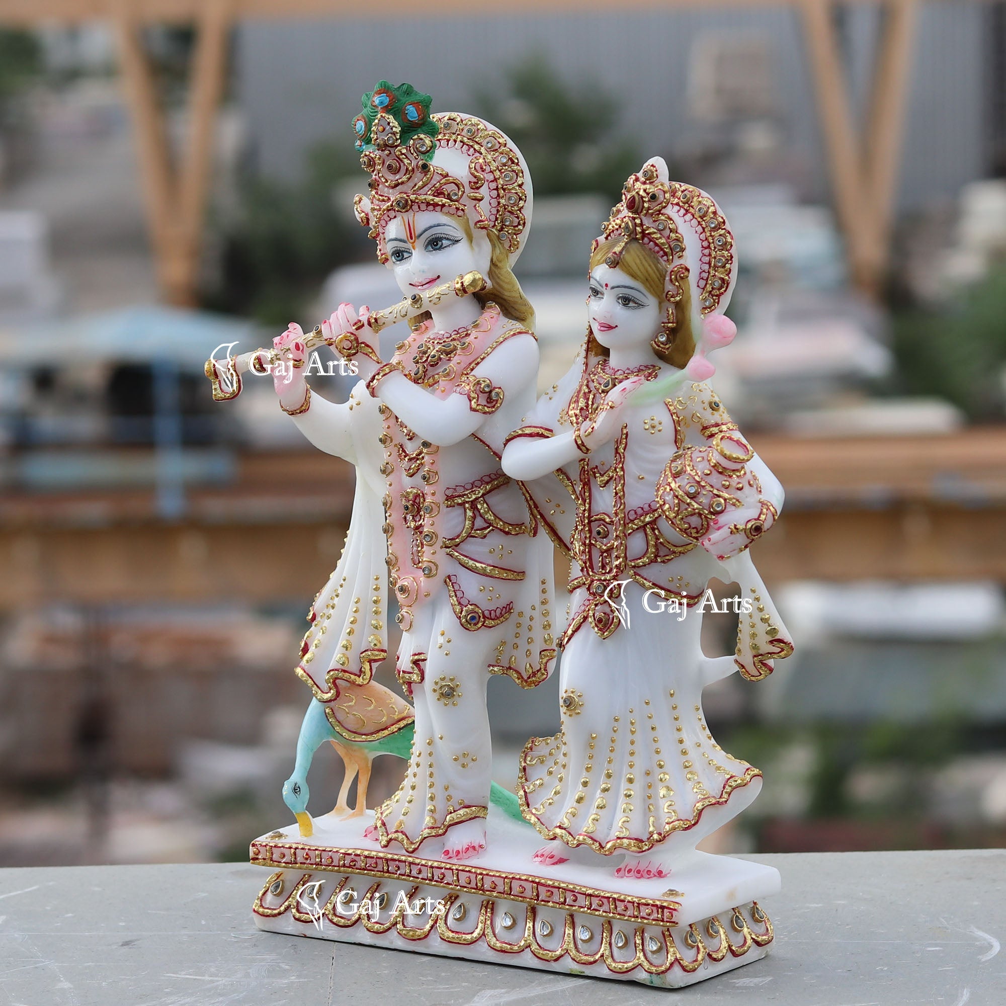White Marble Ethiopia Radha Krishna Jodi Idol | 12 Inch