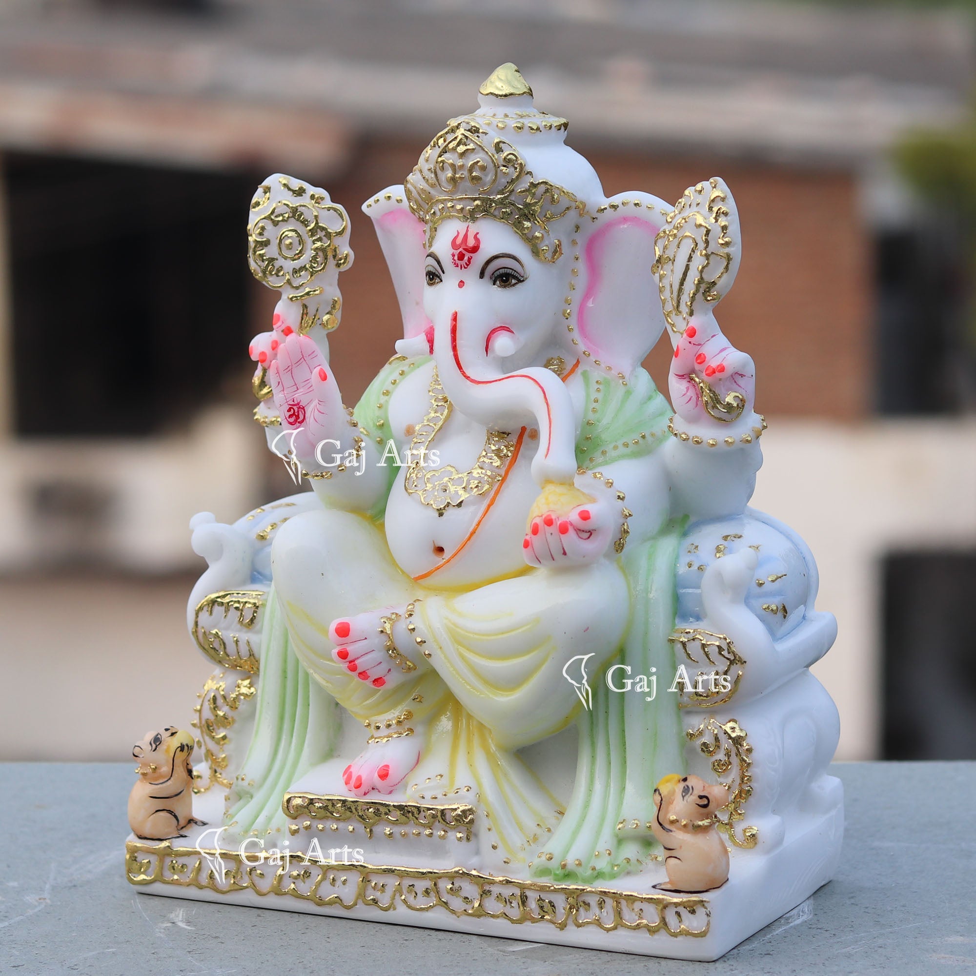 Hand Painted Marble Ganesh Idol | 9 Inch