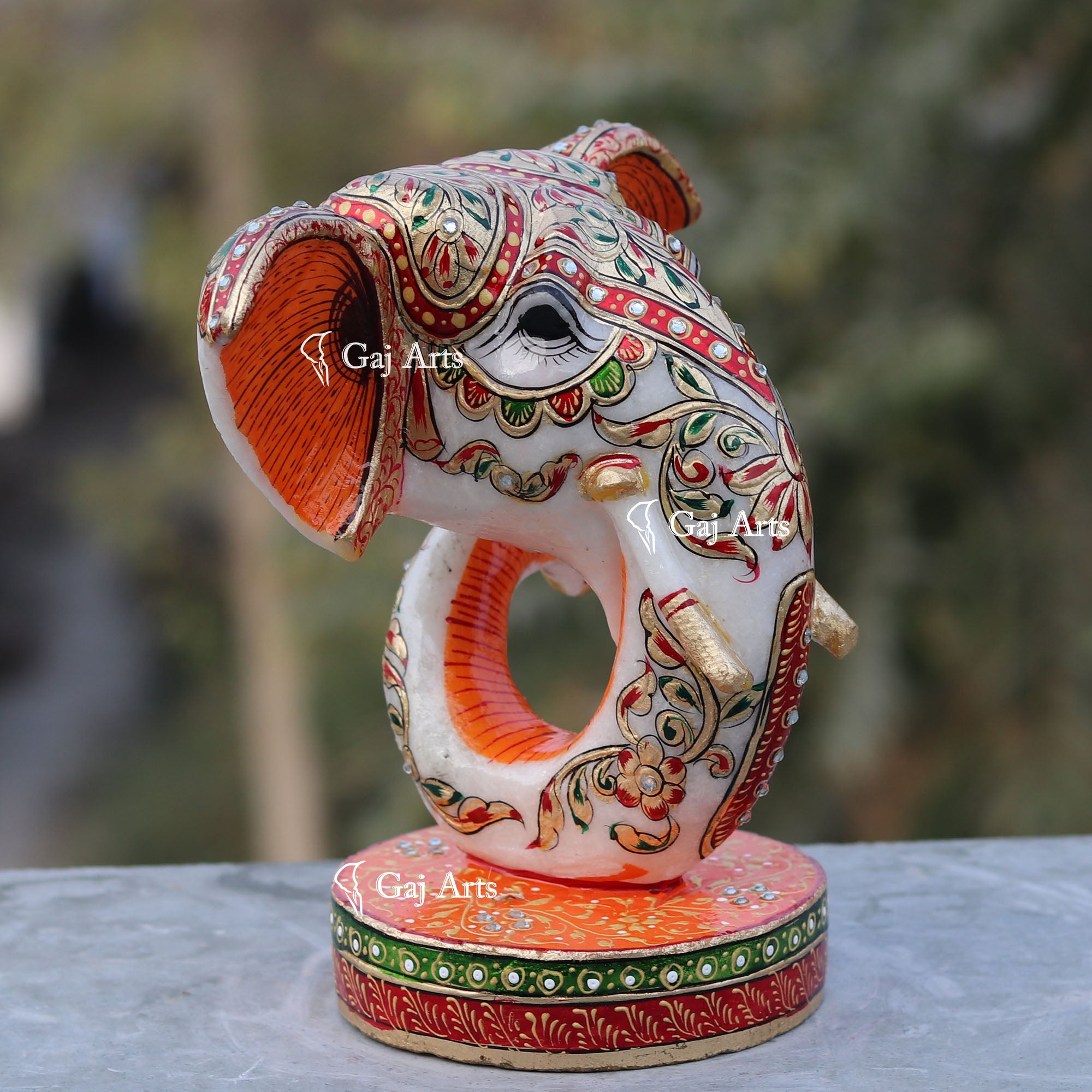 Hand Painted Marble Modern Ganesh Statue | 8 Inch