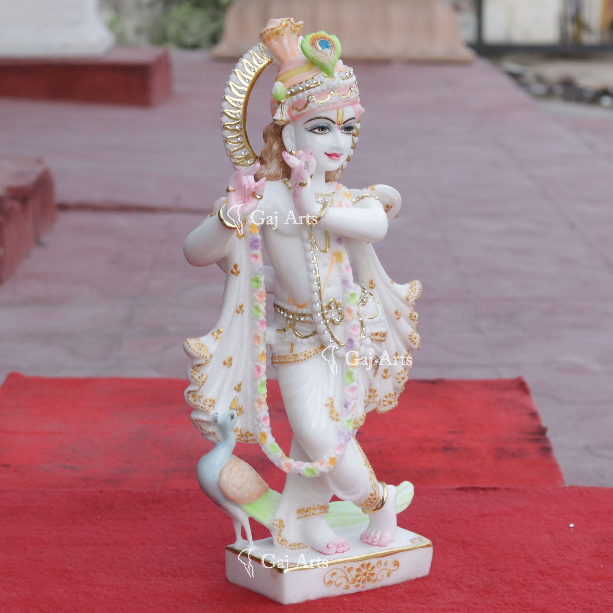 Super White Makrana Marble Krishna Murti | 18 Inch