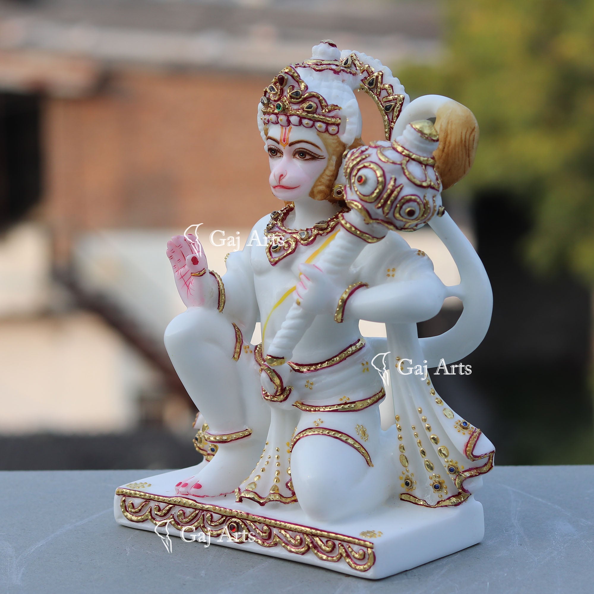 White Ethiopia Marble Hanuman Ji Idol | 9 Inch