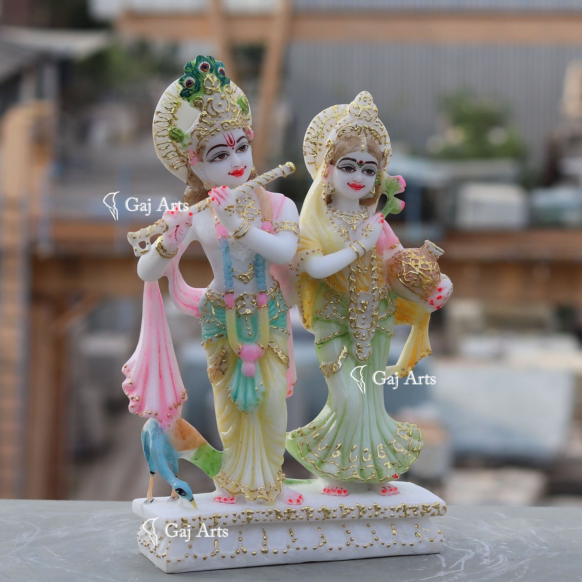 White Marble Ethiopia Radha Krishna Jodi Idol | 12 Inch