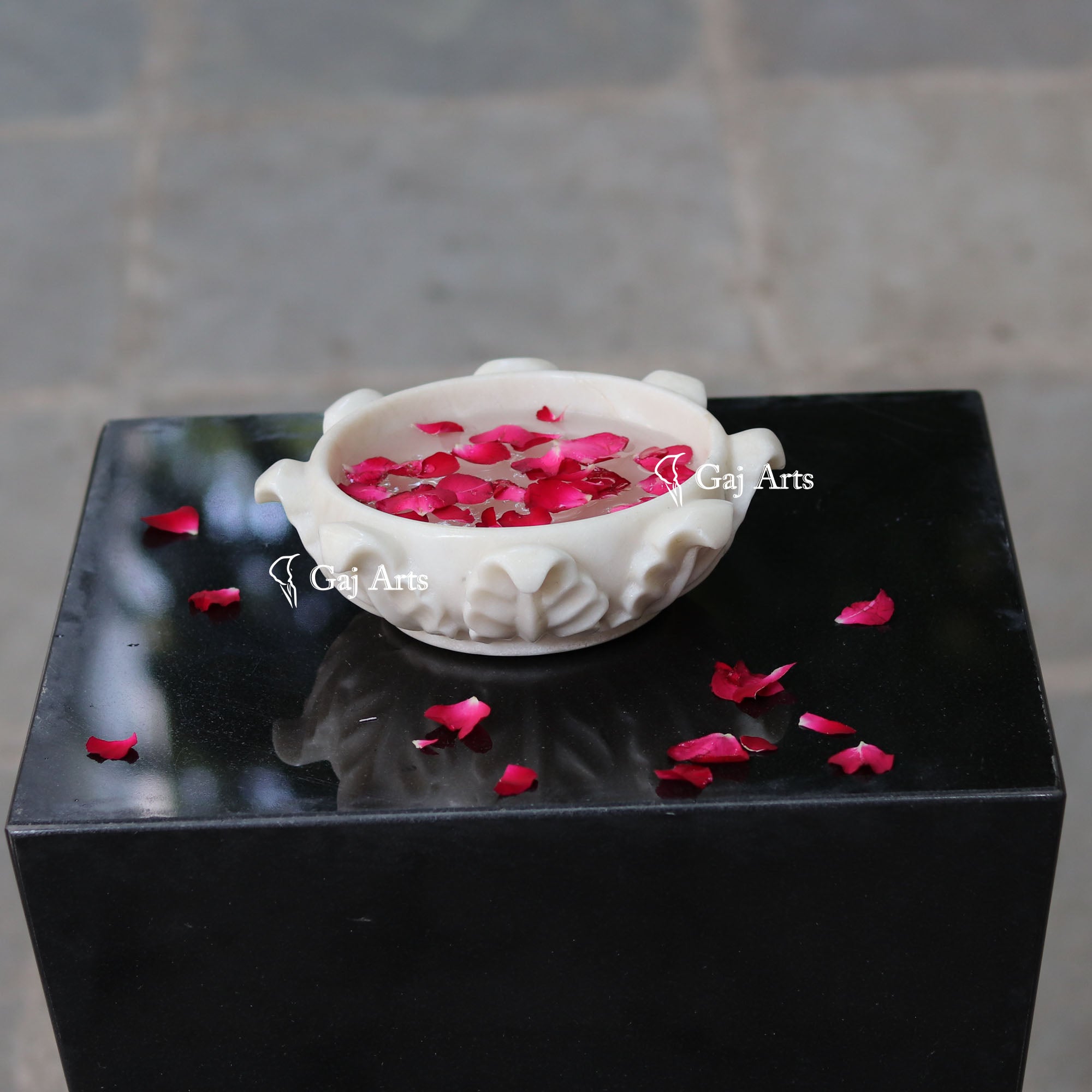 Rajasthan White Marble Floral Uruli Bowl | 9 Inch