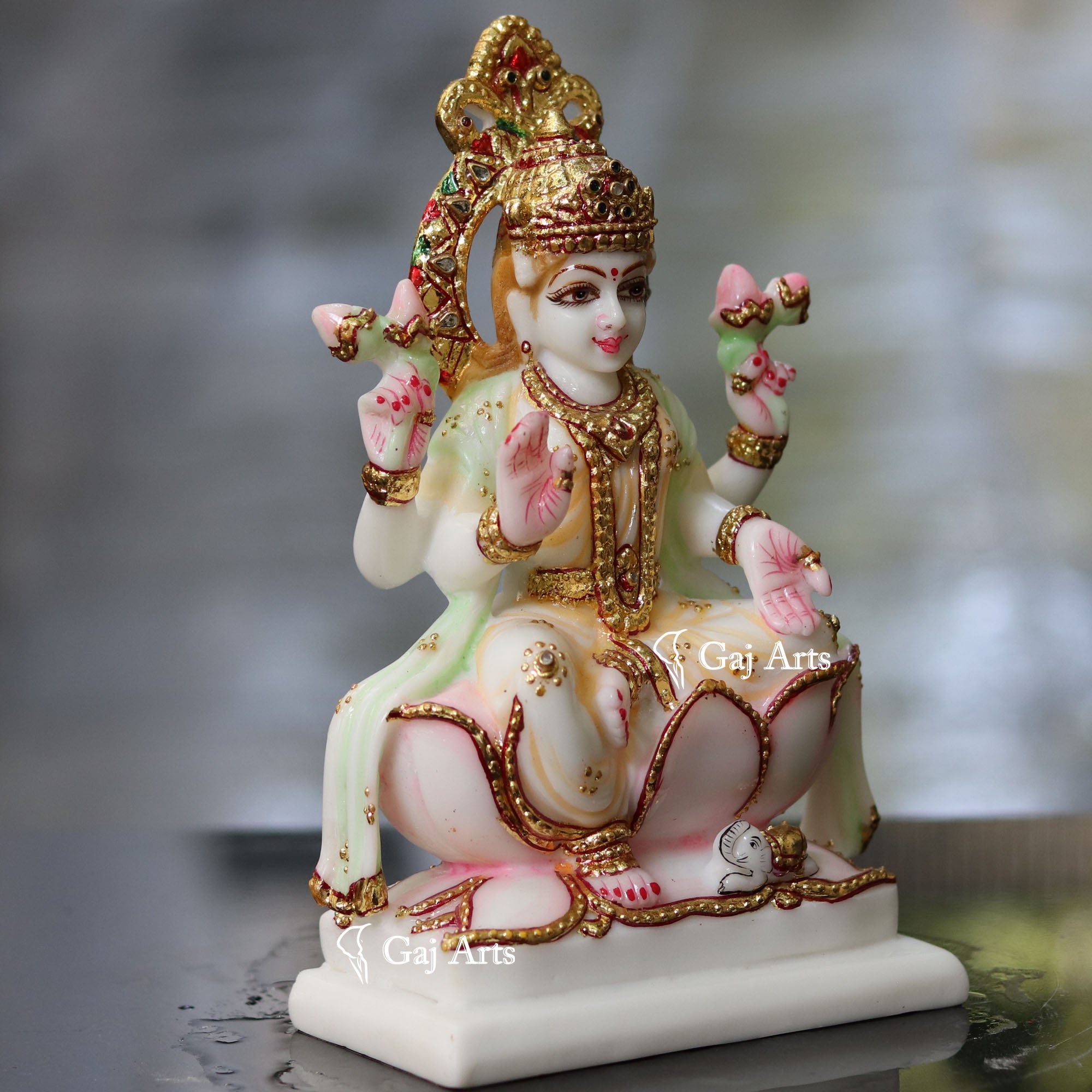 White Marble Lakshmi Mata Statue | 8 Inch
