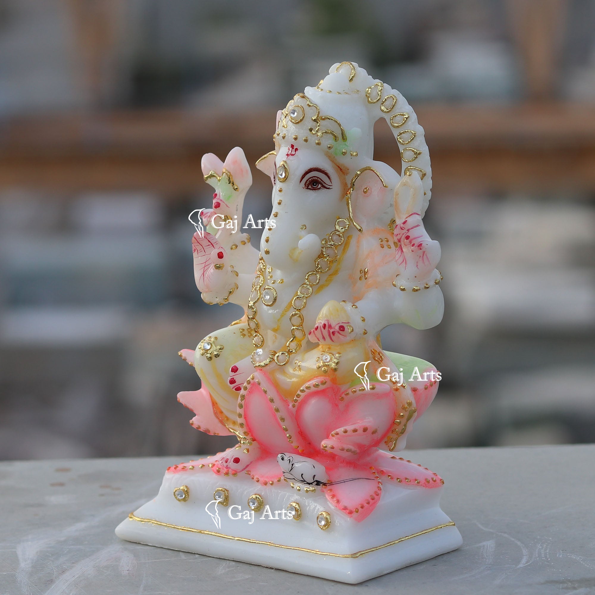 White Ethiopia Marble Ganesh Murti | 6 Inch
