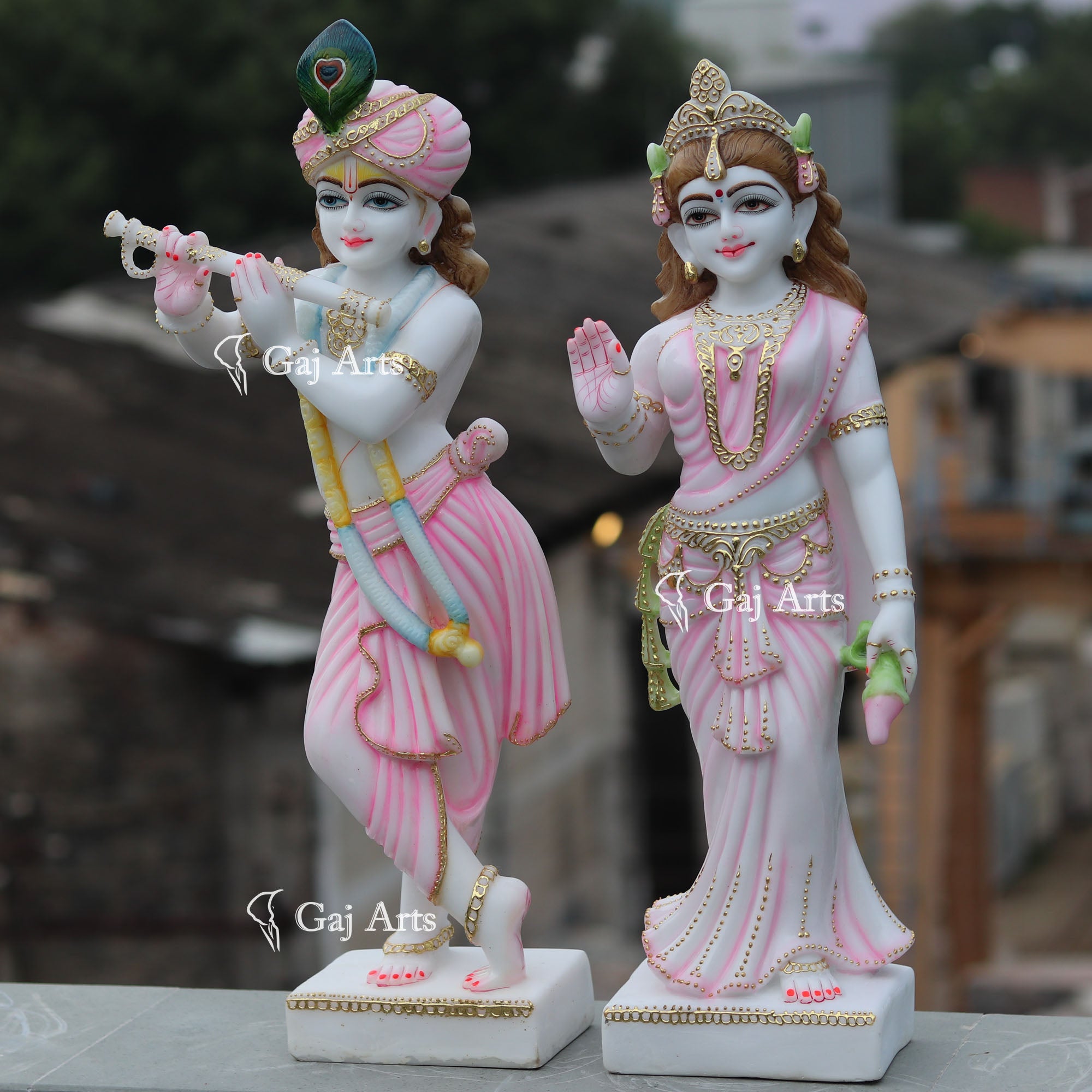 White Marble Ethiopia Radha Krishna Statue | 27 Inch