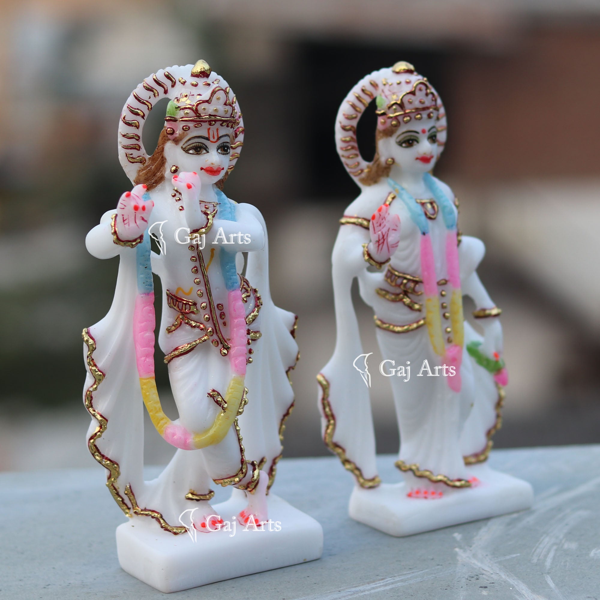 Classic White Marble Radha Krishna Idol | 7 Inch