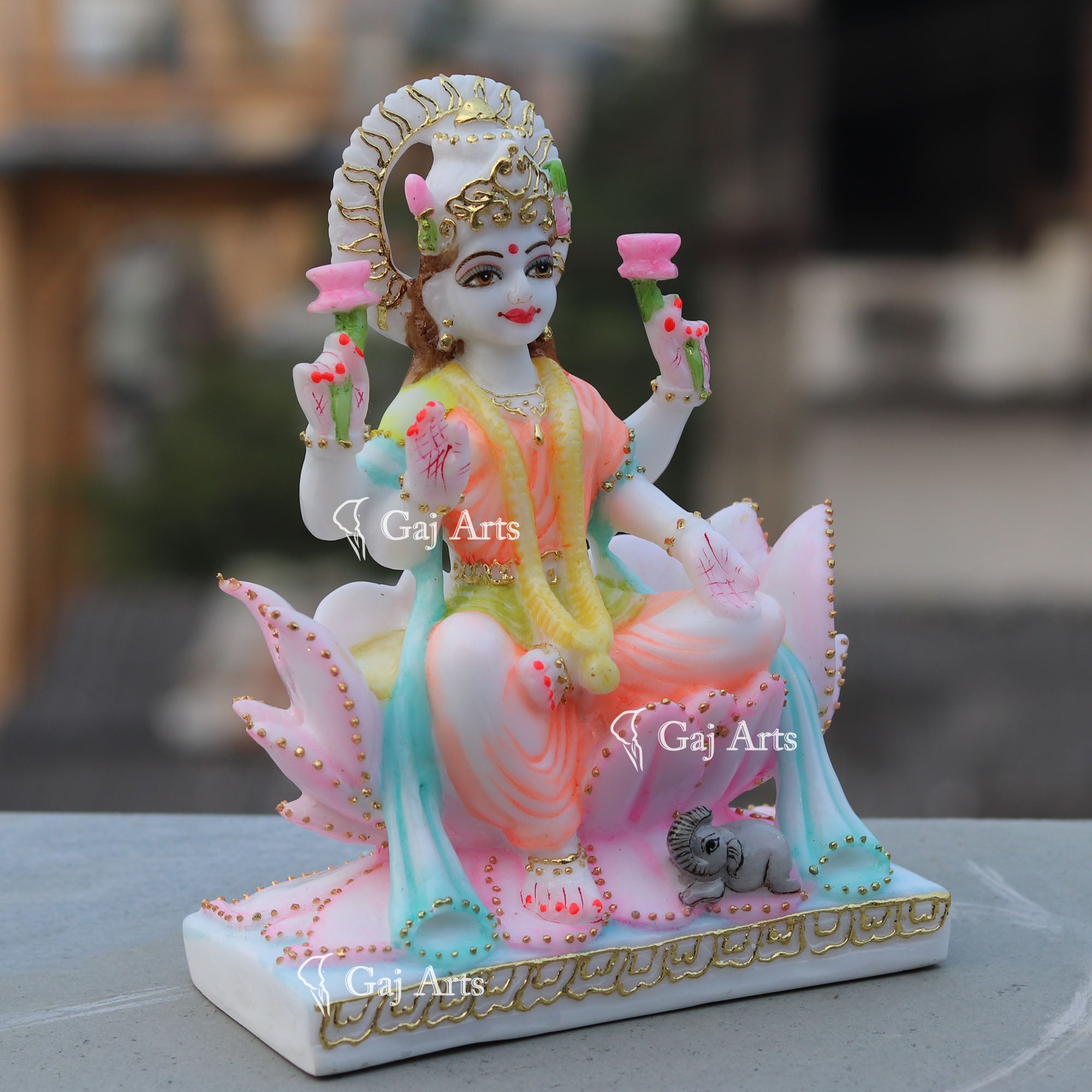 White Marble Laxmi Mata Statue | 9 Inch