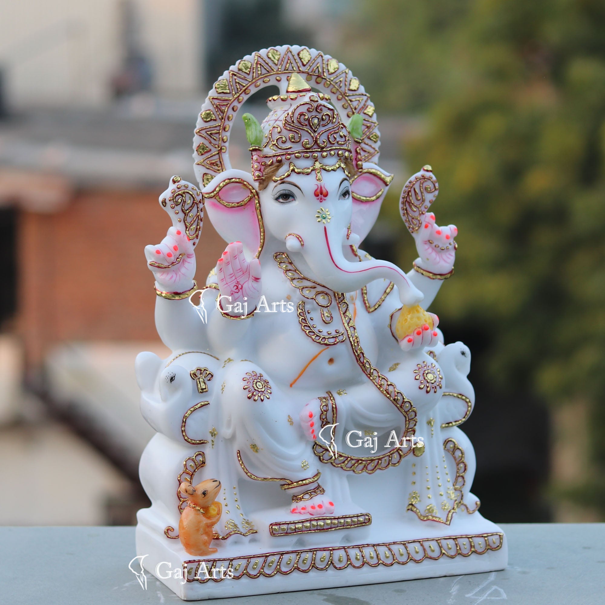 White Marble Ethiopia Ganesh Idol | 15 Inch