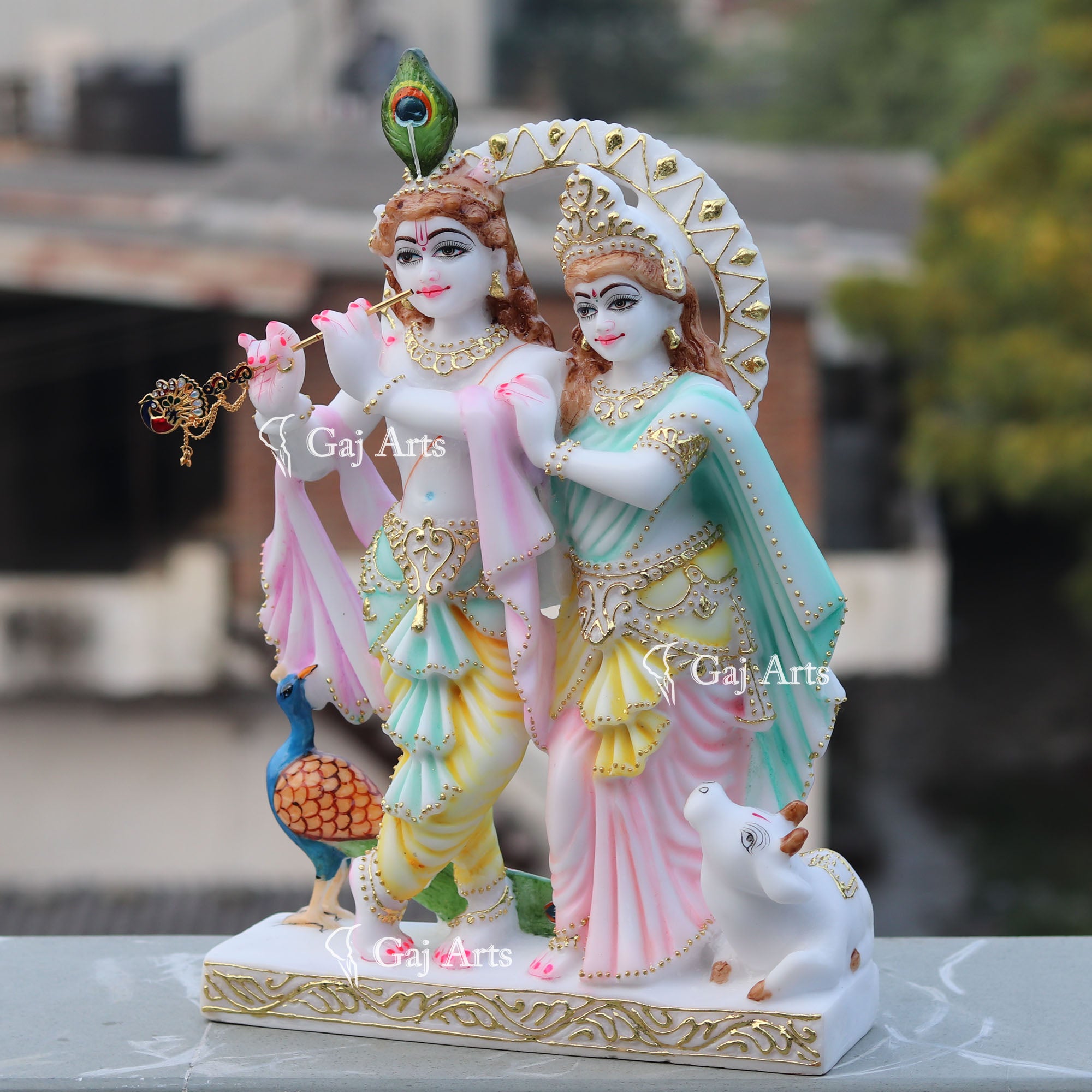 White Marble Ethiopia Radha Krishna Jodi Statue | 18 Inch