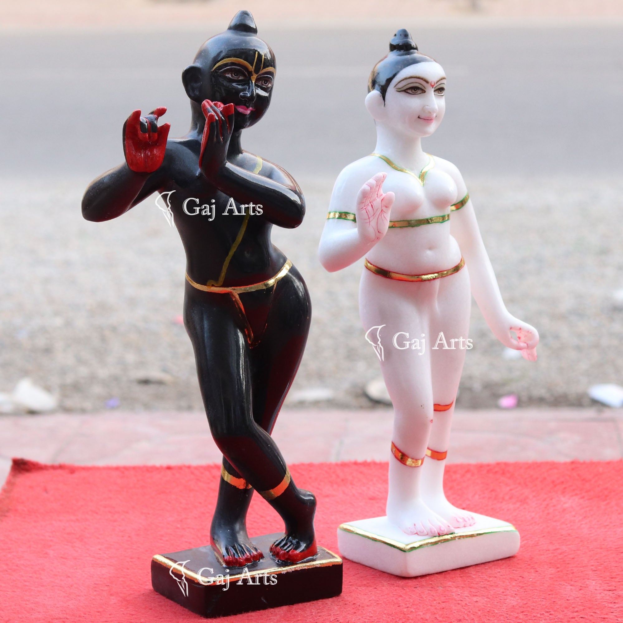 Rajasthan Black Marble White Makrana Marble Iskon Radha Krishna Murti | 15 Inch