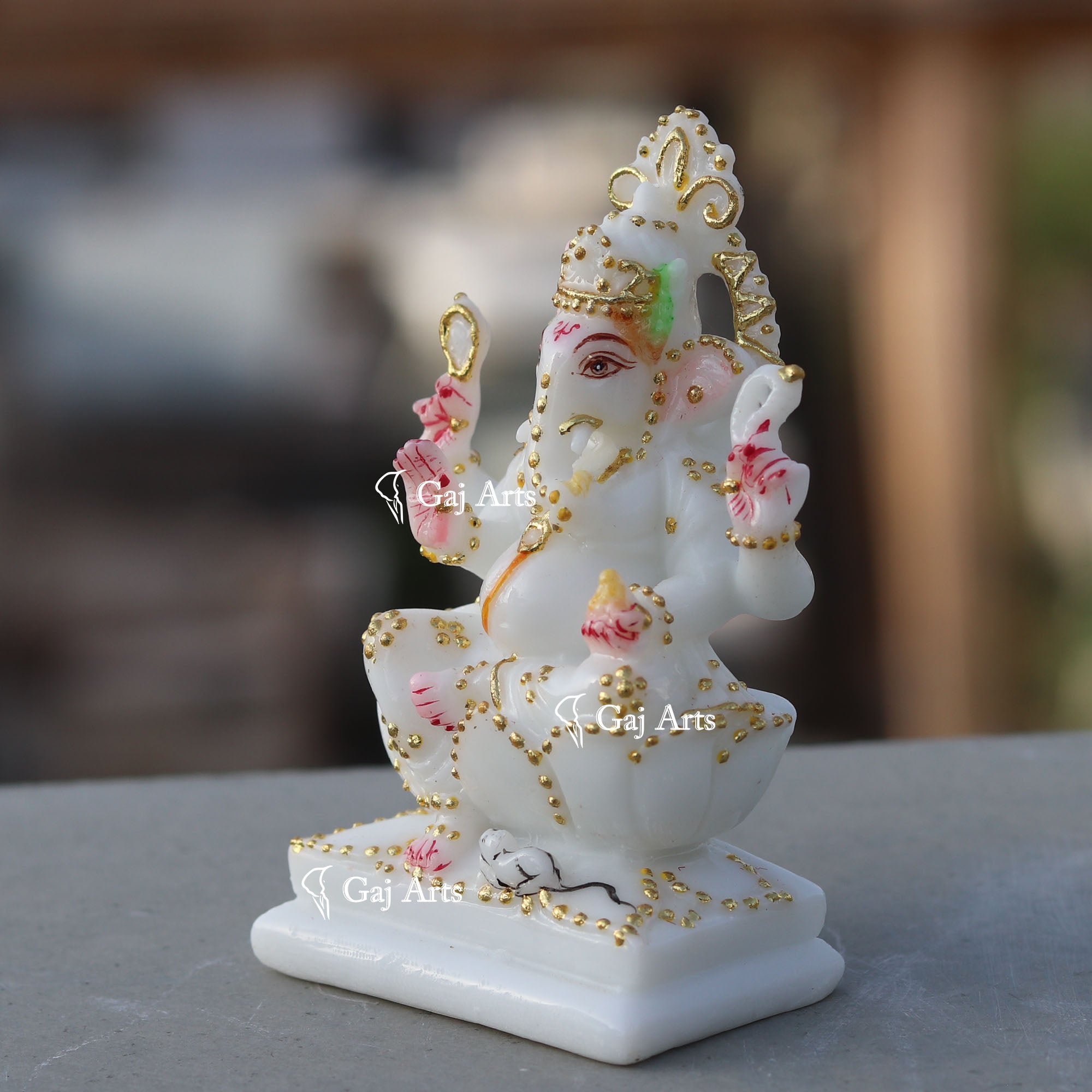 White Marble Ganesh Murti | 4 Inch