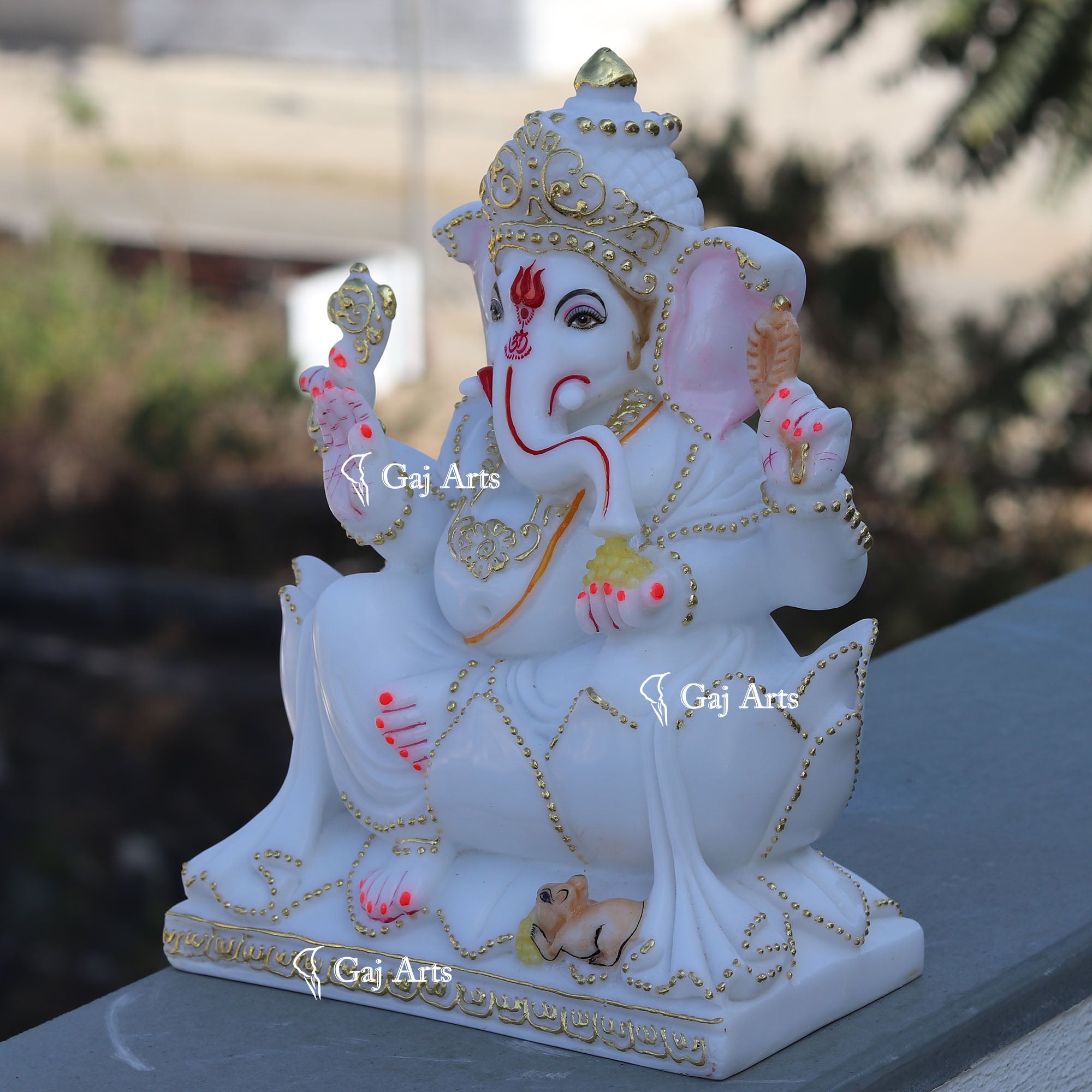 Marble Ganpati Idol on Lotus | 12 Inch