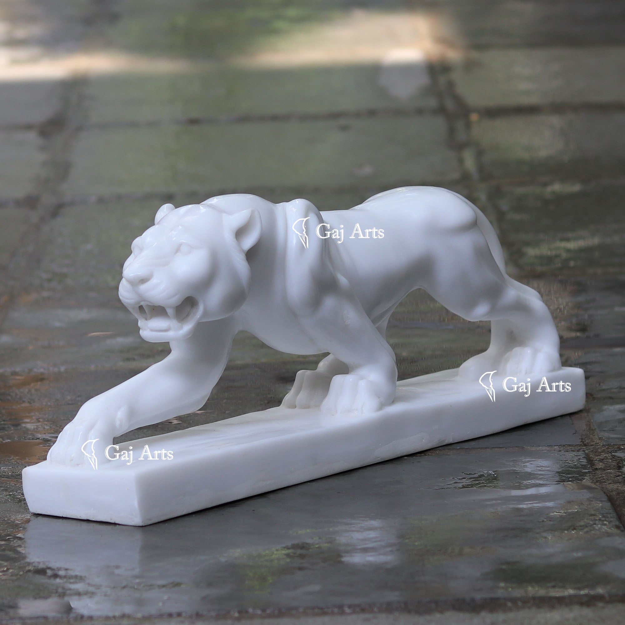 White Ethiopia Marble Panther Sculpture | 24 Inch
