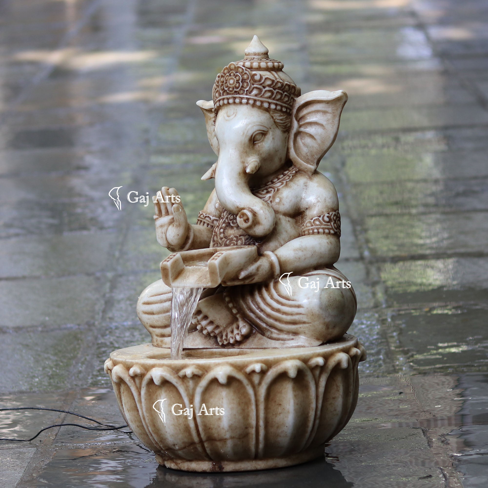 White Marble Lord Ganesha Water Fountain | 24 Inch