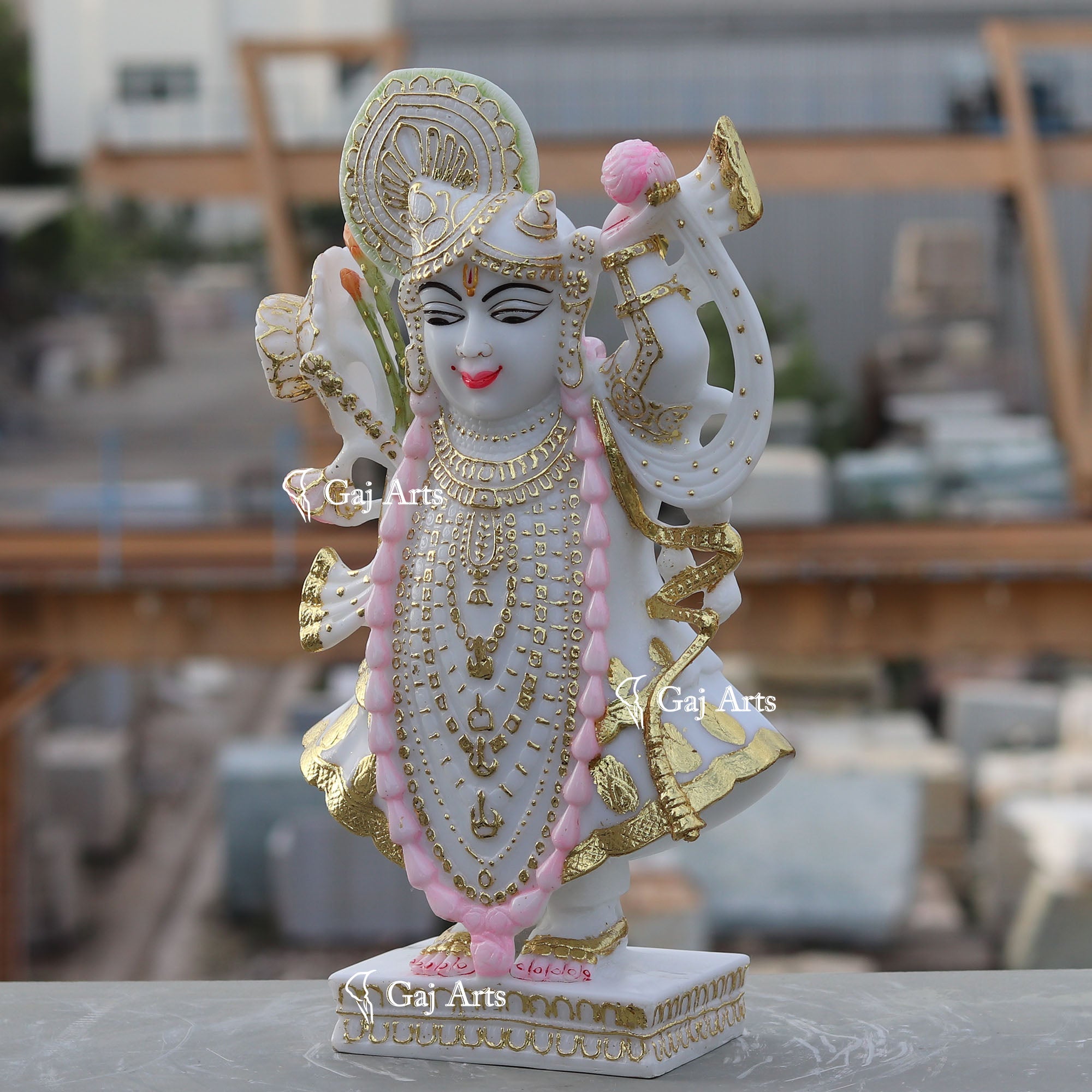 White Ethiopia Marble Shreenath Ji Statue | 15 Inch