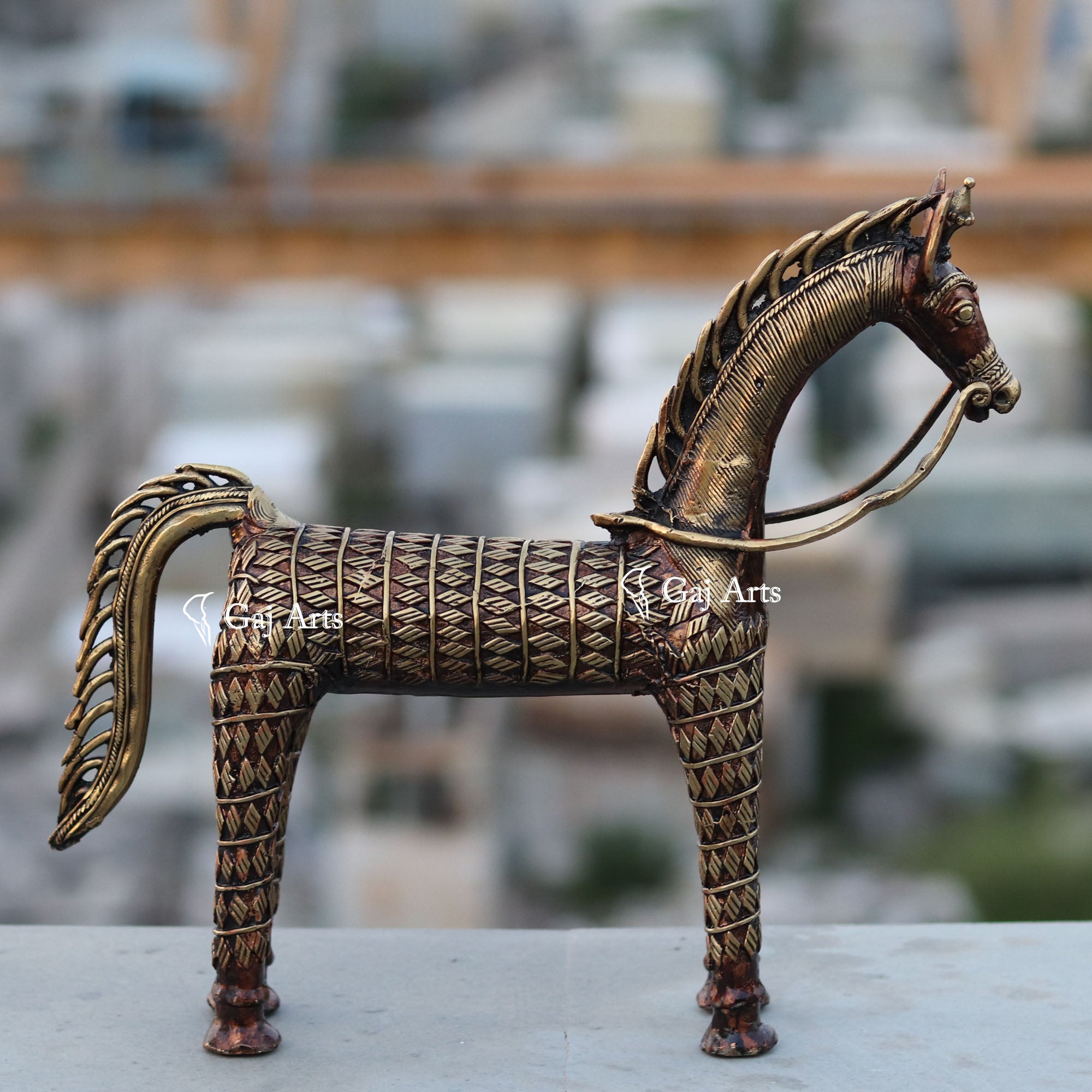 Dhokra Art Horse 11"