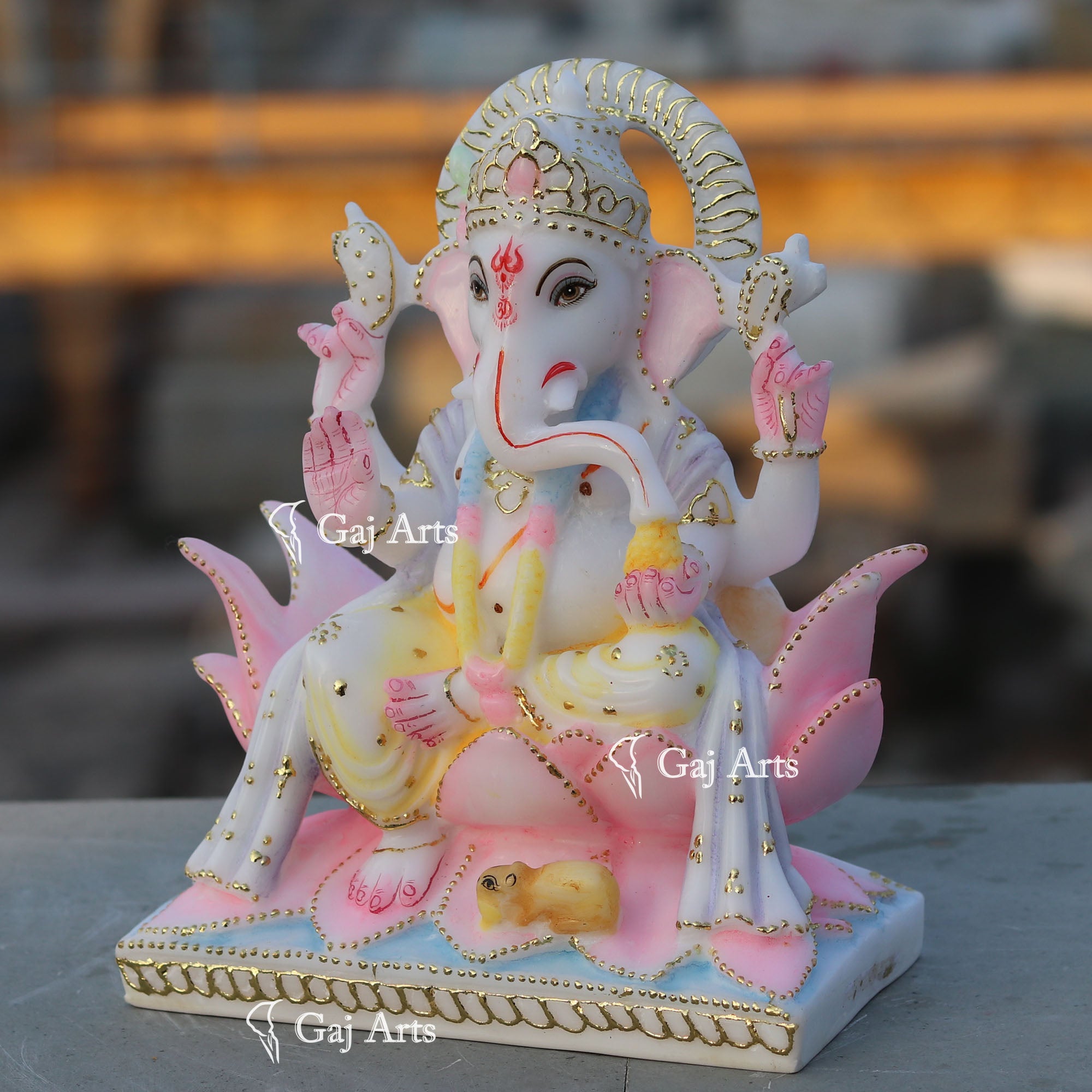 Decorative White Marble Ganesh Idol | 9 Inch
