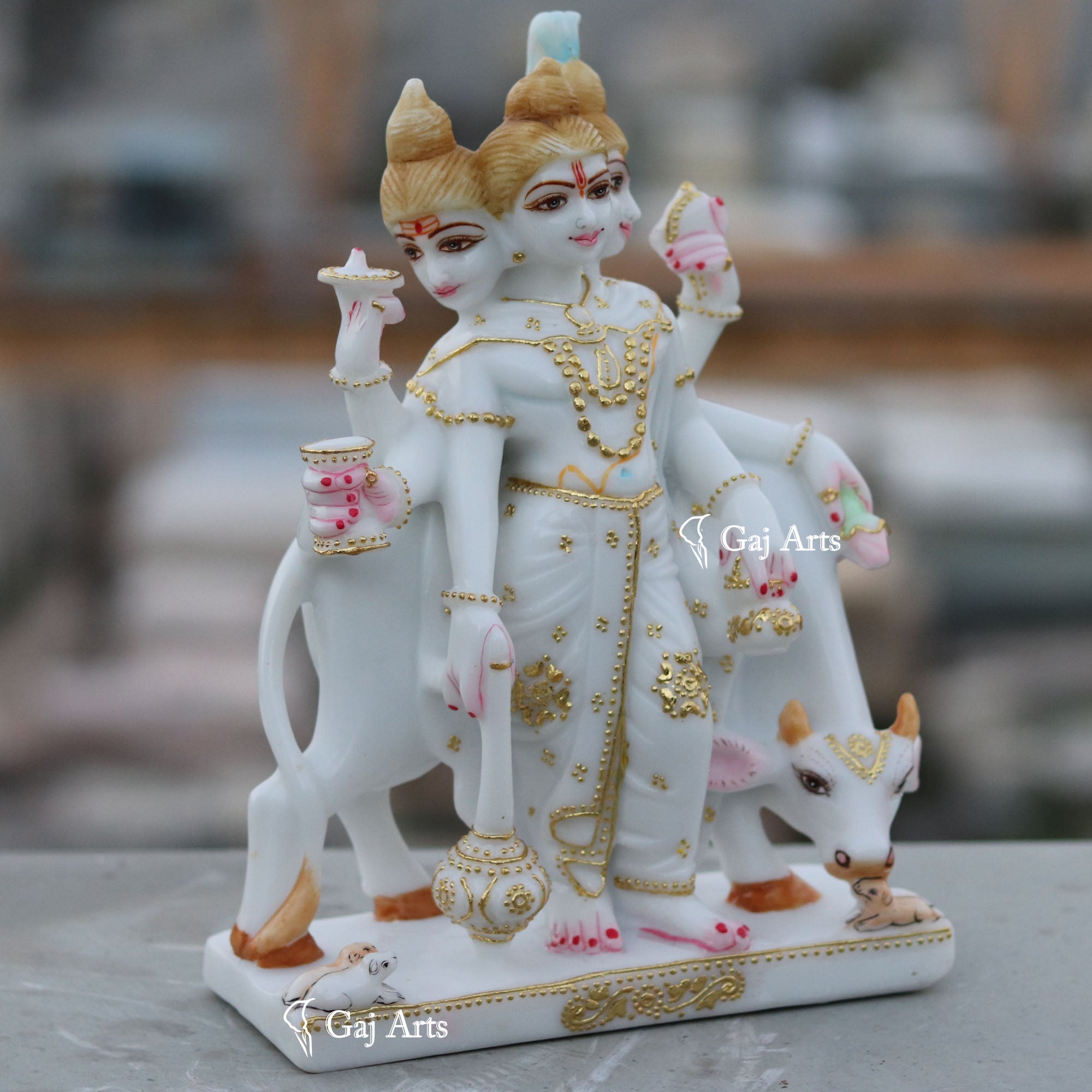 White Marble Ethiopia Dattatreya Idol | 12 Inch