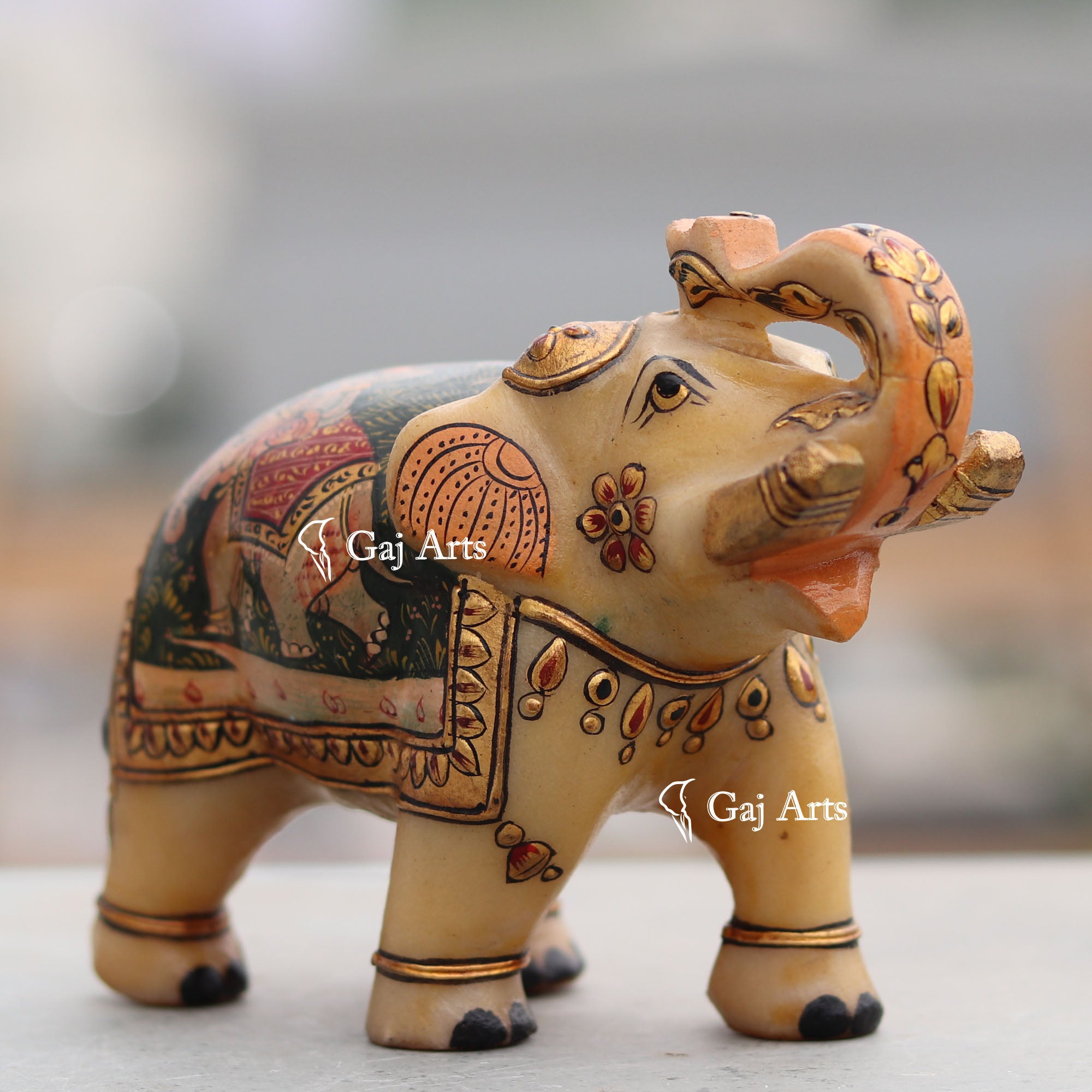 White Marble Elephant Statue | 5 Inch