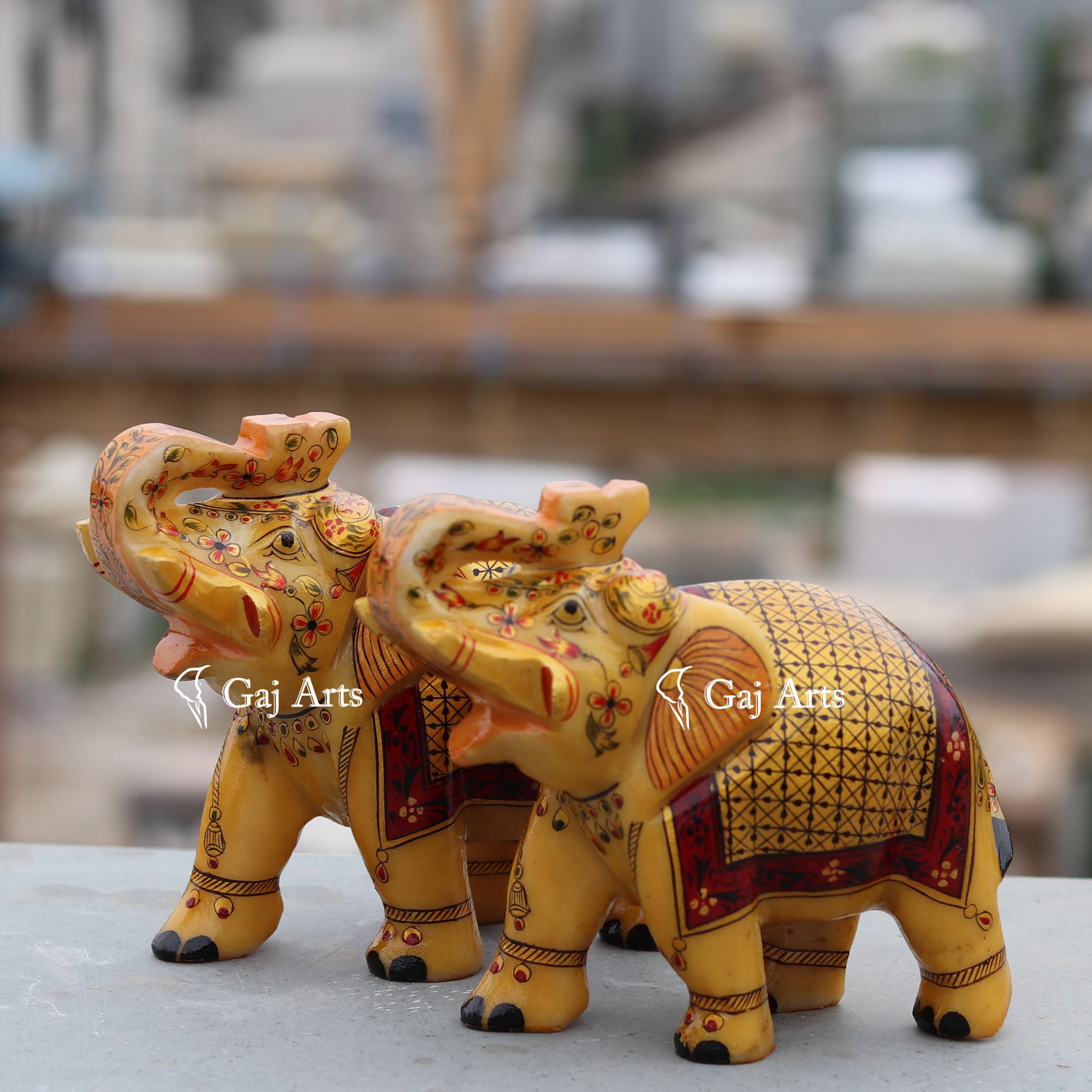 White Marble Antique Finish Elephant Statue | 7 Inch