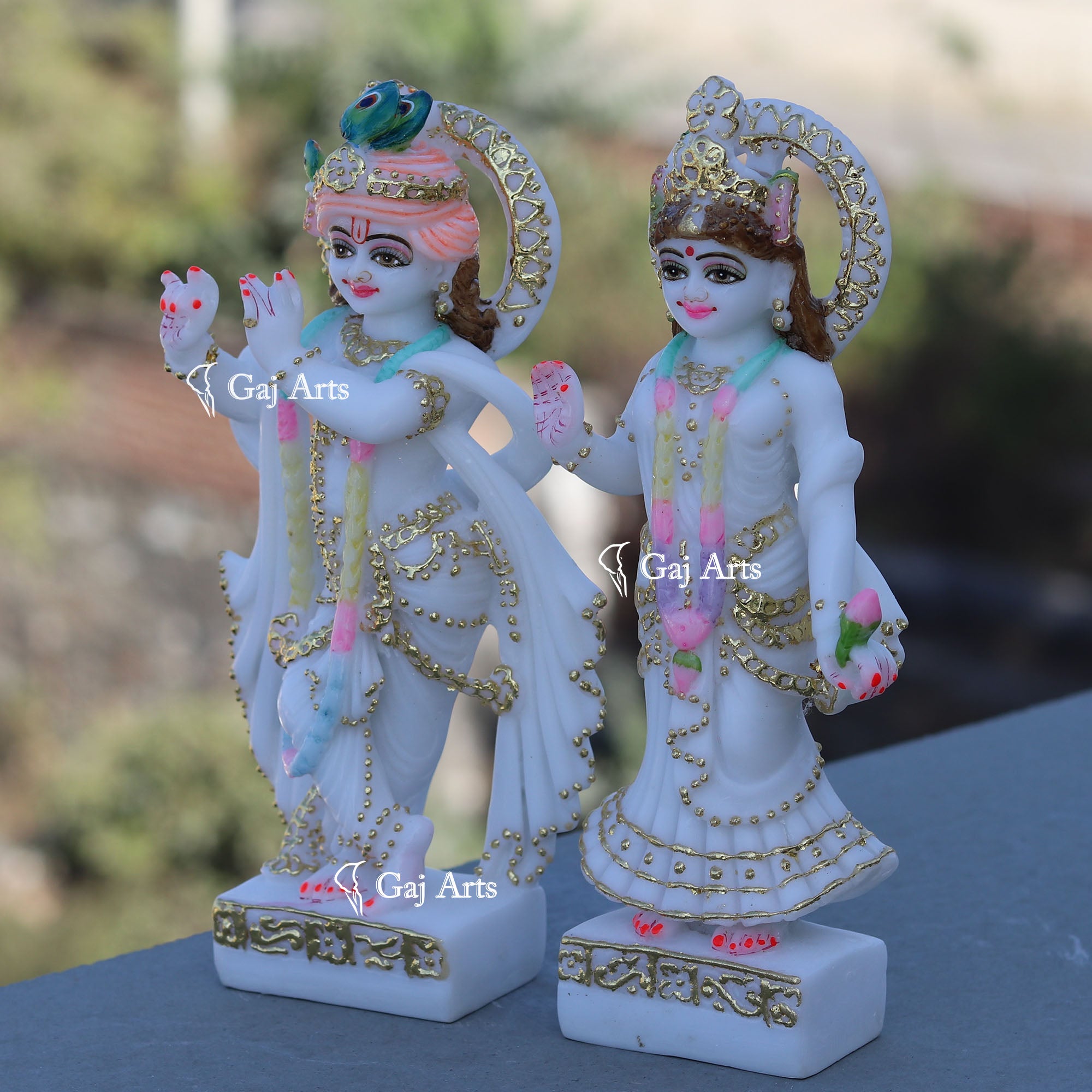White Marble Ethiopia Radha Krishna Idol | 9 Inch
