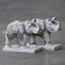 White Marble Korean Silver Elephant Statue | 18 Inch