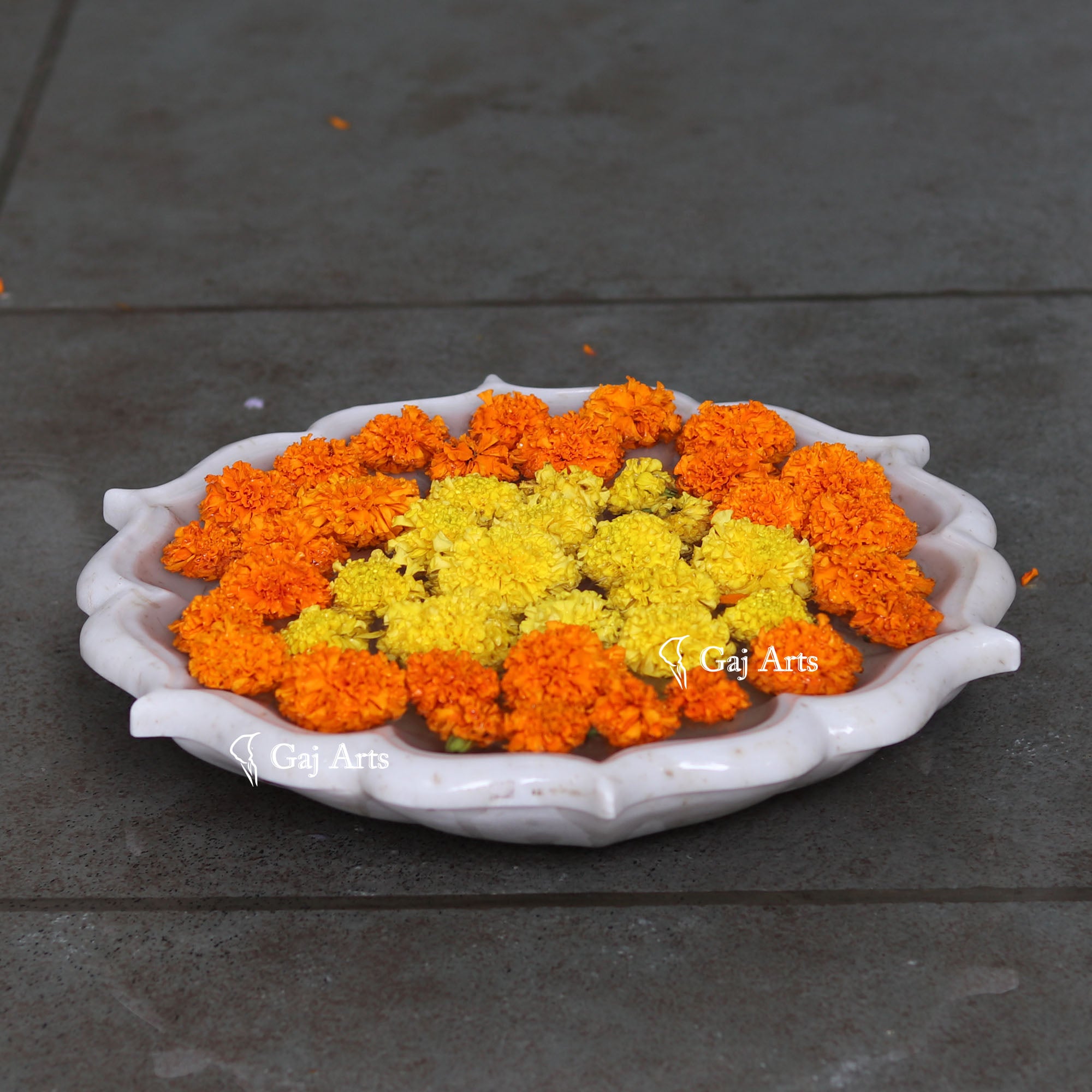 Rajasthan White Marble Lotus Style Uruli | 15 Inch
