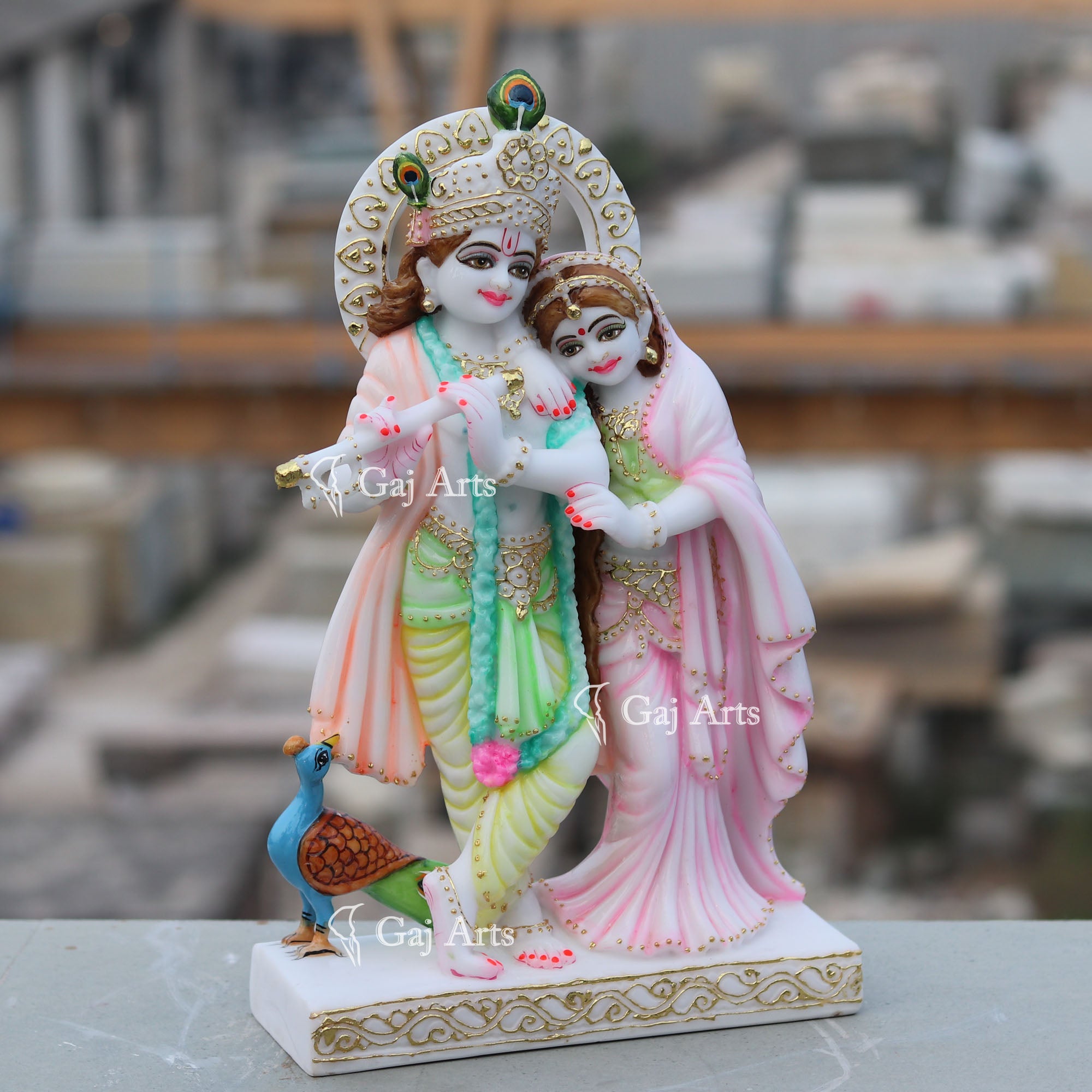 White Marble Ethiopia Radha Krishna Jodi Statue | 15 Inch