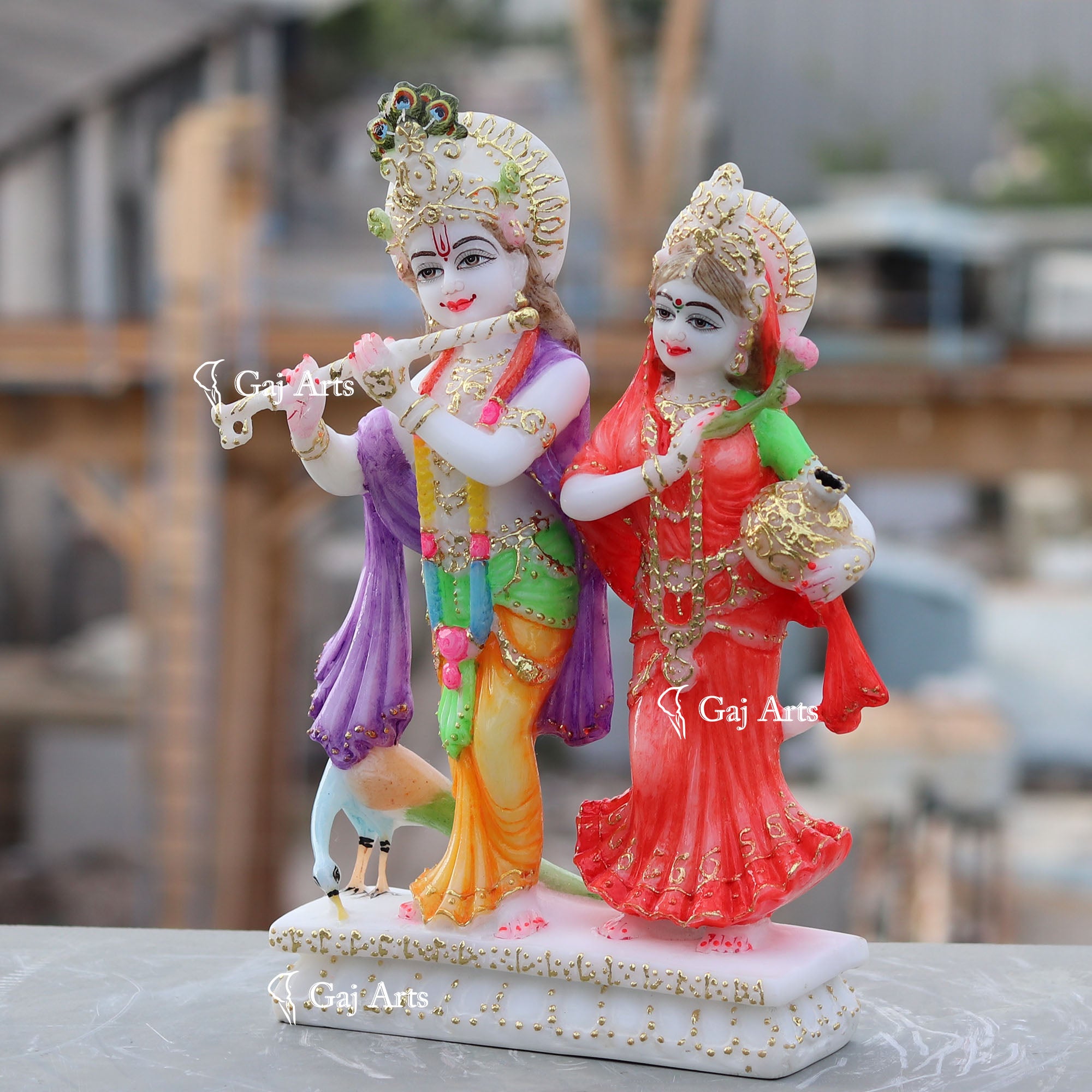 White Marble Ethiopia Radha Krishna Jodi Idol | 12 Inch
