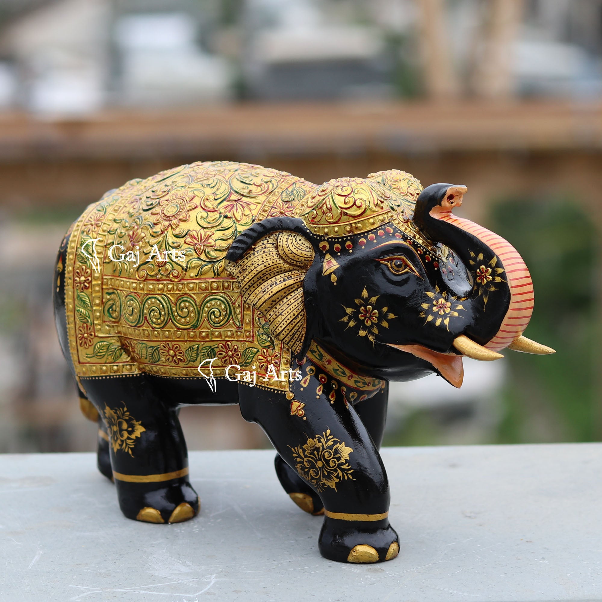 Artisan Wooden Elephant Statue | 10 Inch