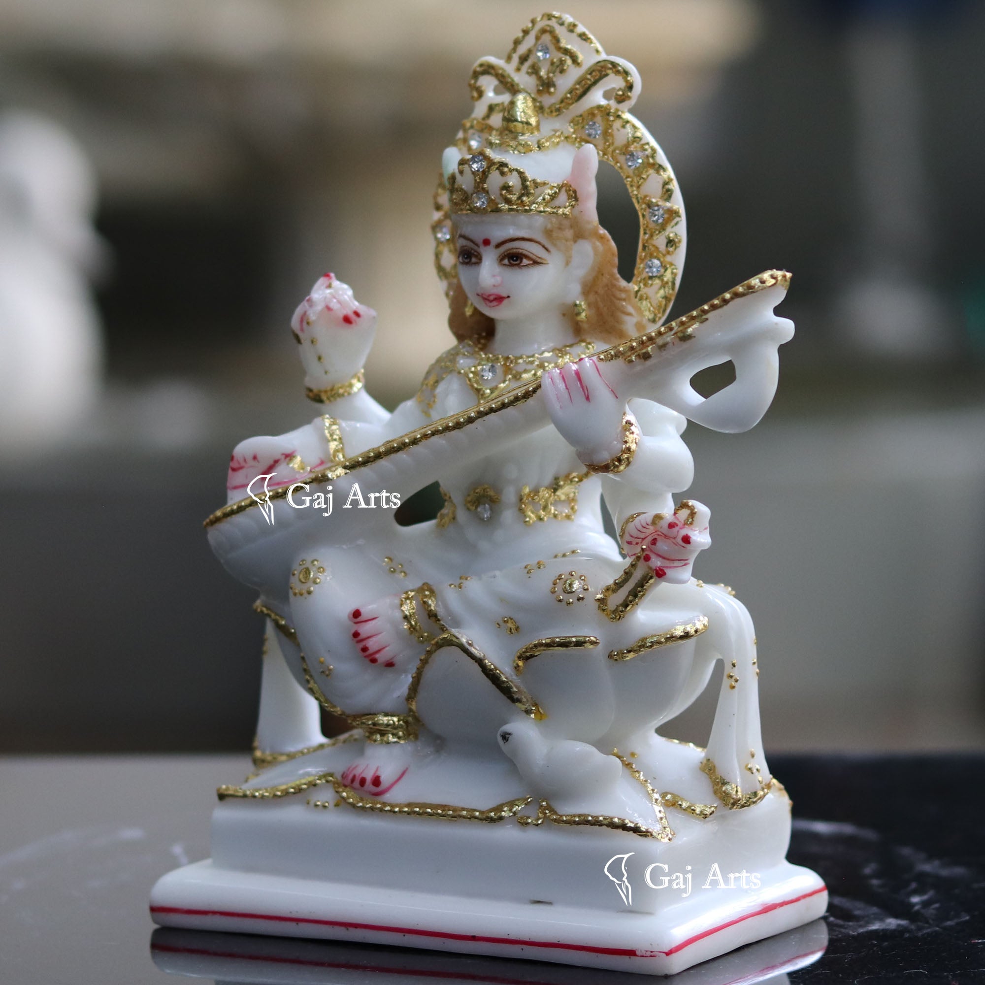 White Marble Saraswati Maa Statue | 8 Inch