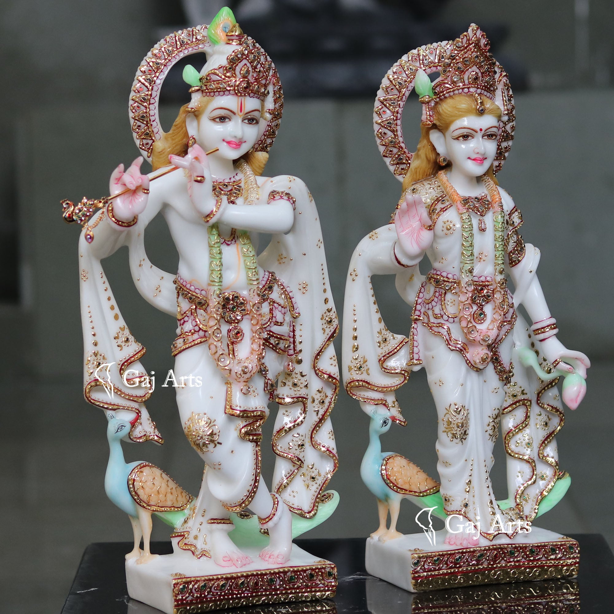 White Marble Radha Krishna Sculpture | 18 Inch