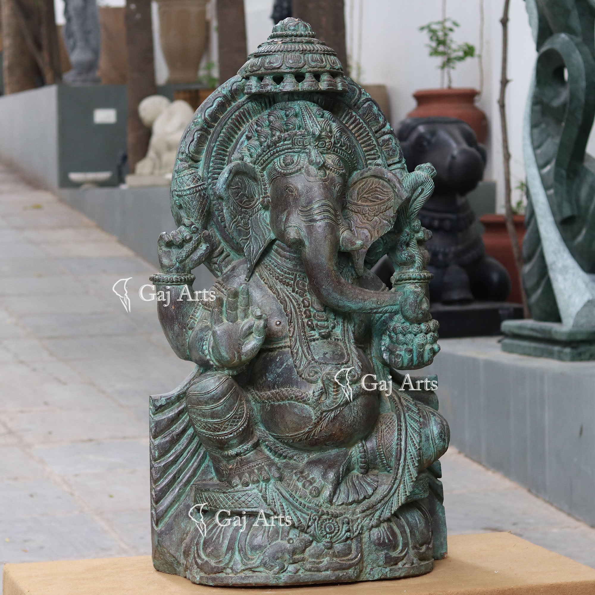 Green Sandstone Ganesh Statue | 48 Inch