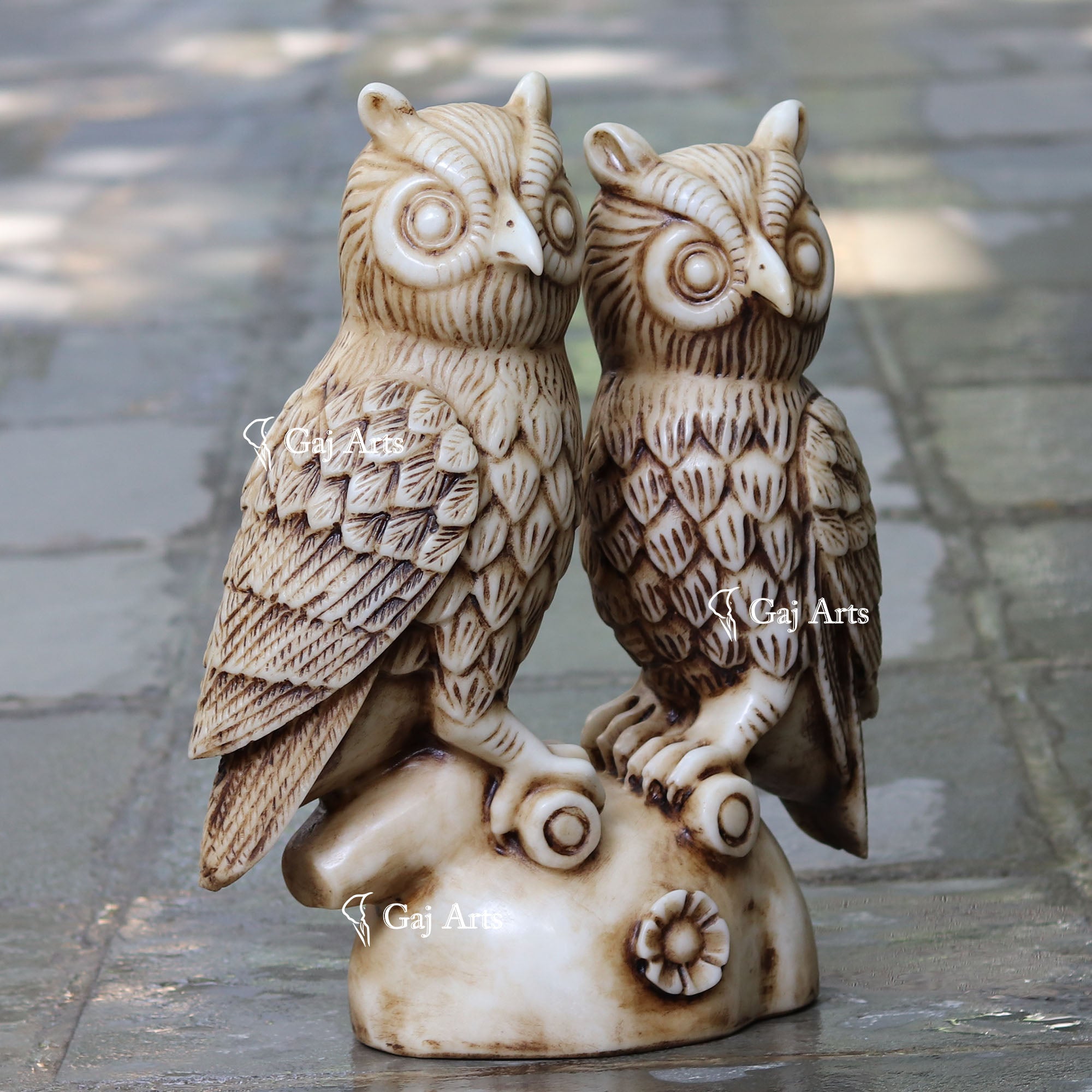 White Marble owl Pair  | 21 Inch