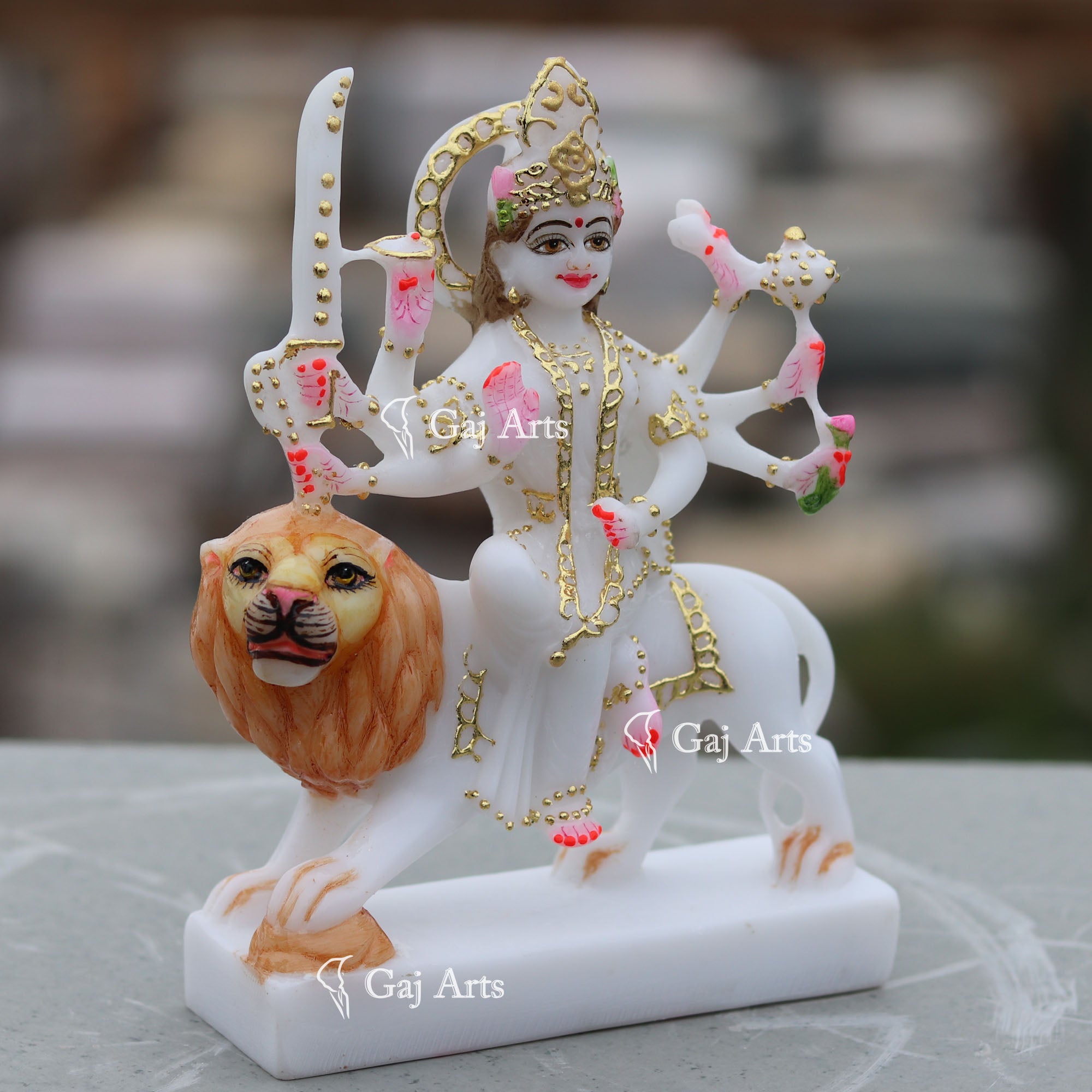 White Marble Durga Mata Idol | 7 Inch