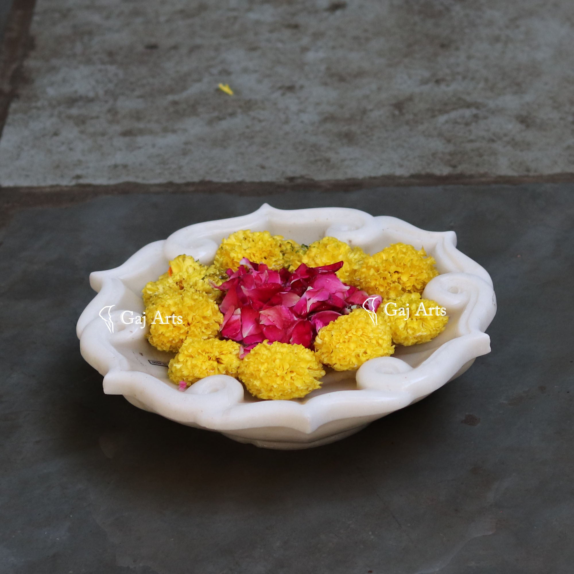 White Marble Decorative Floral Centerpiece | 12 Inch
