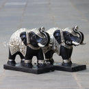 Black Marble Korean Silver Elephant Statue | 18 Inch