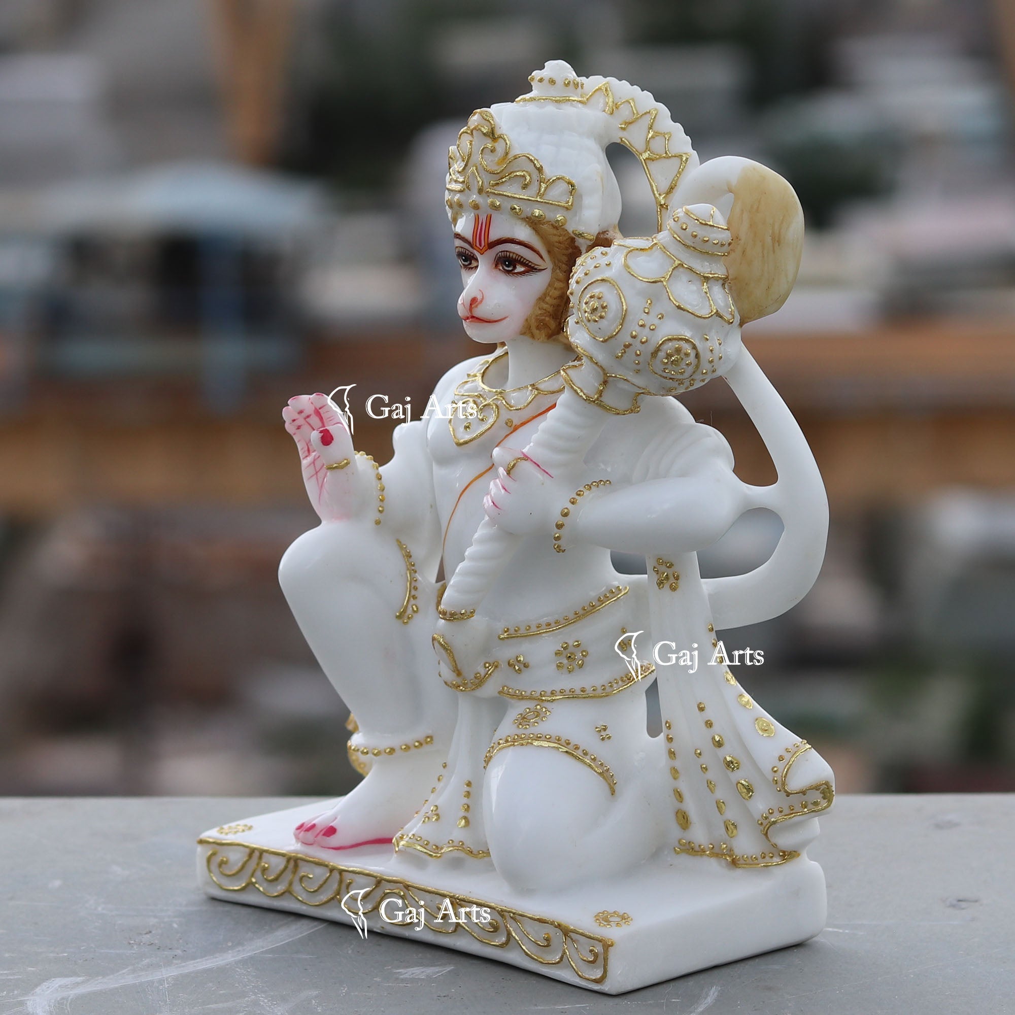 White Ethiopia Marble Hanuman Ji Idol | 9 Inch