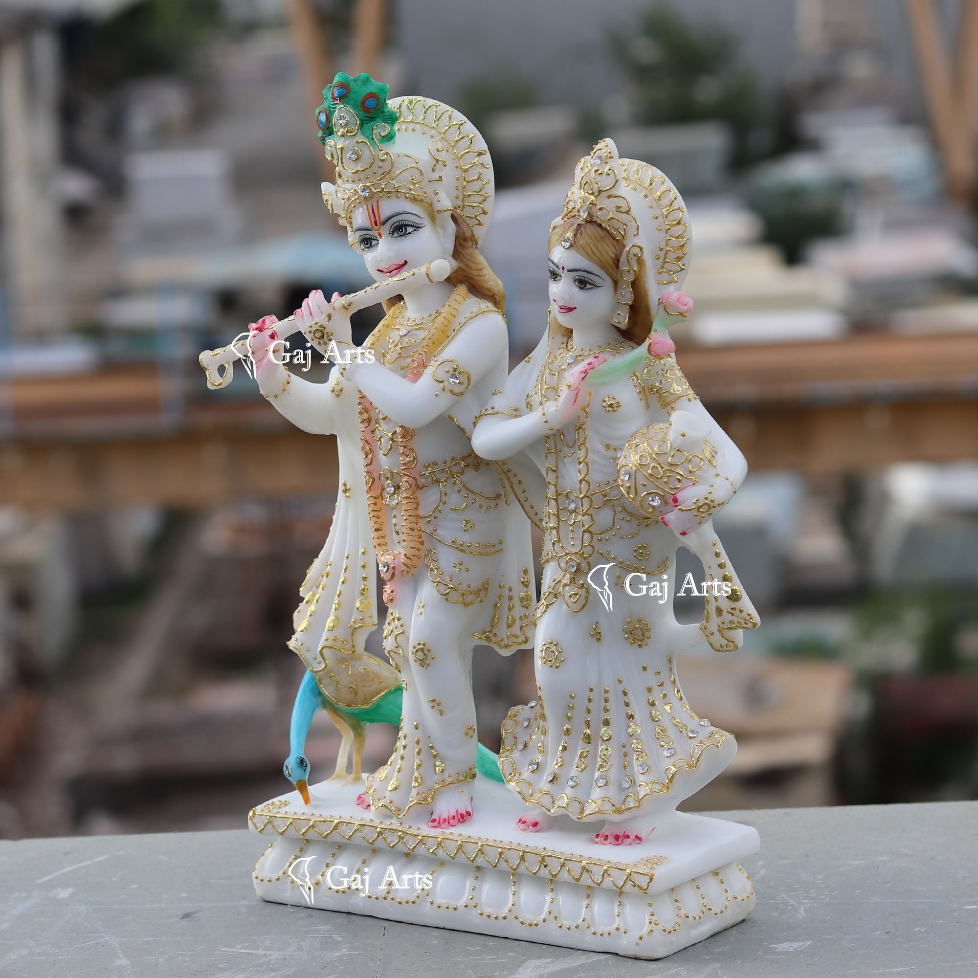White Marble Ethiopia Radha Krishna Jodi Idol | 12 Inch