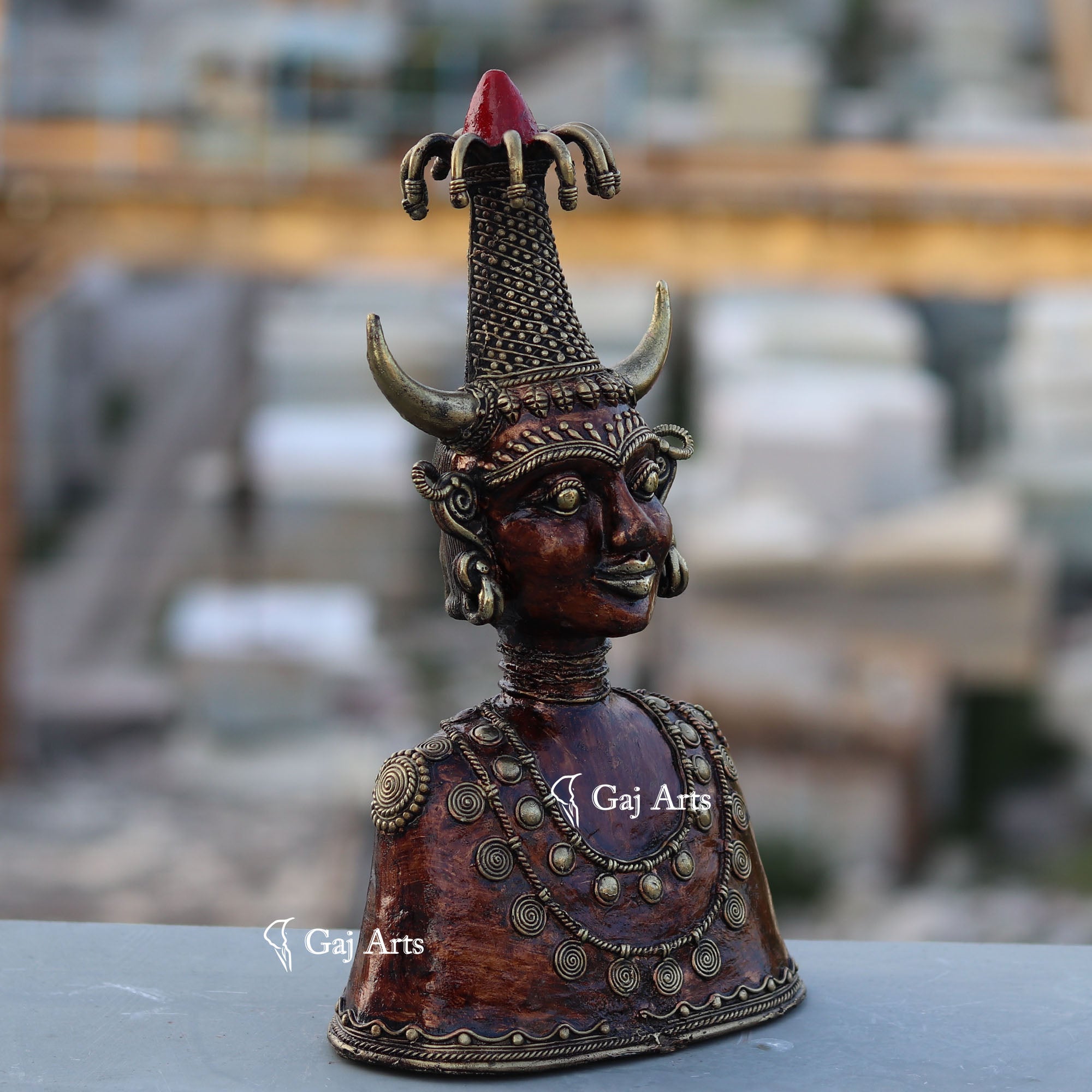 Dhokra Art Tribal Head Sculpture | 12 Inch