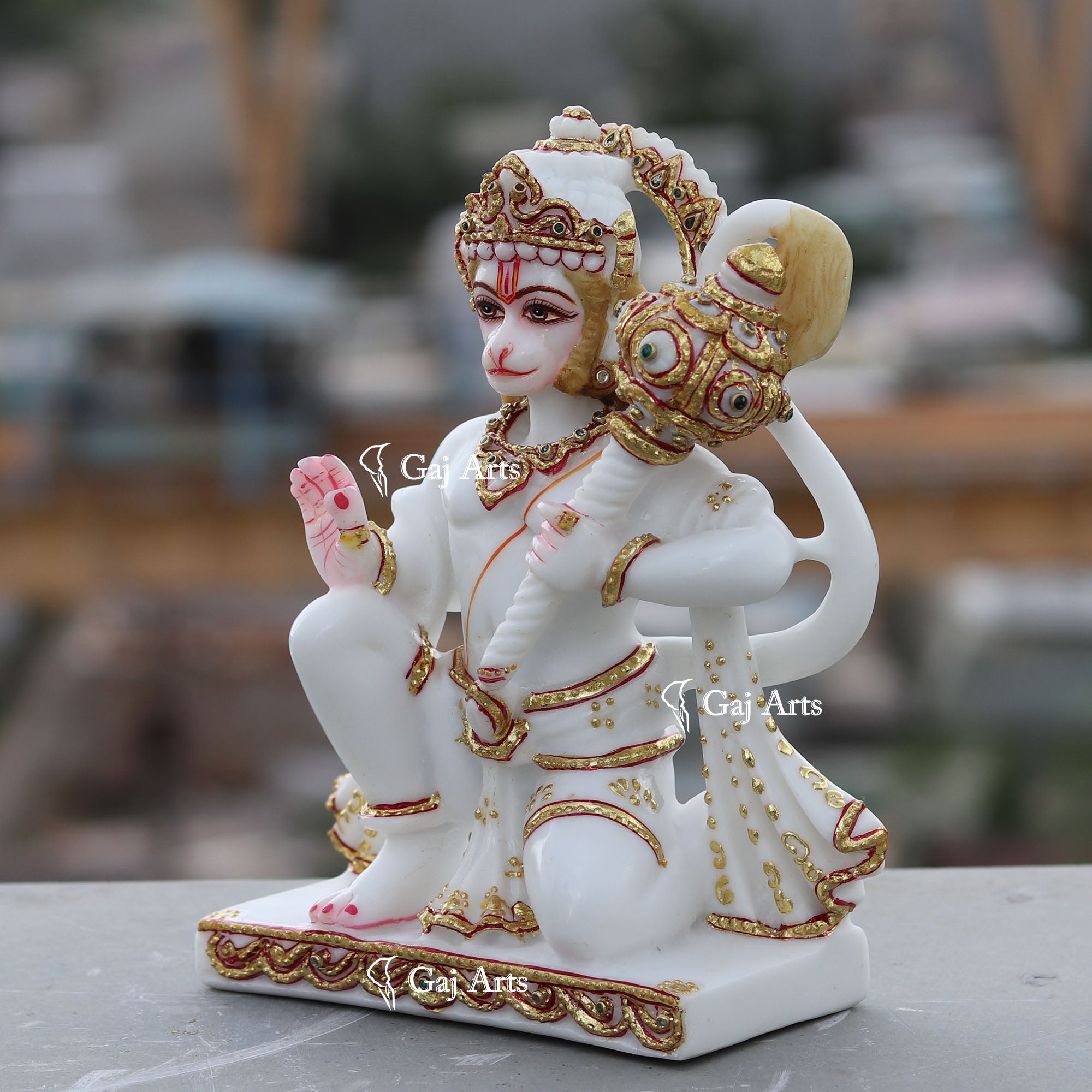 White Ethiopia Marble Hanuman Ji Idol | 9 Inch