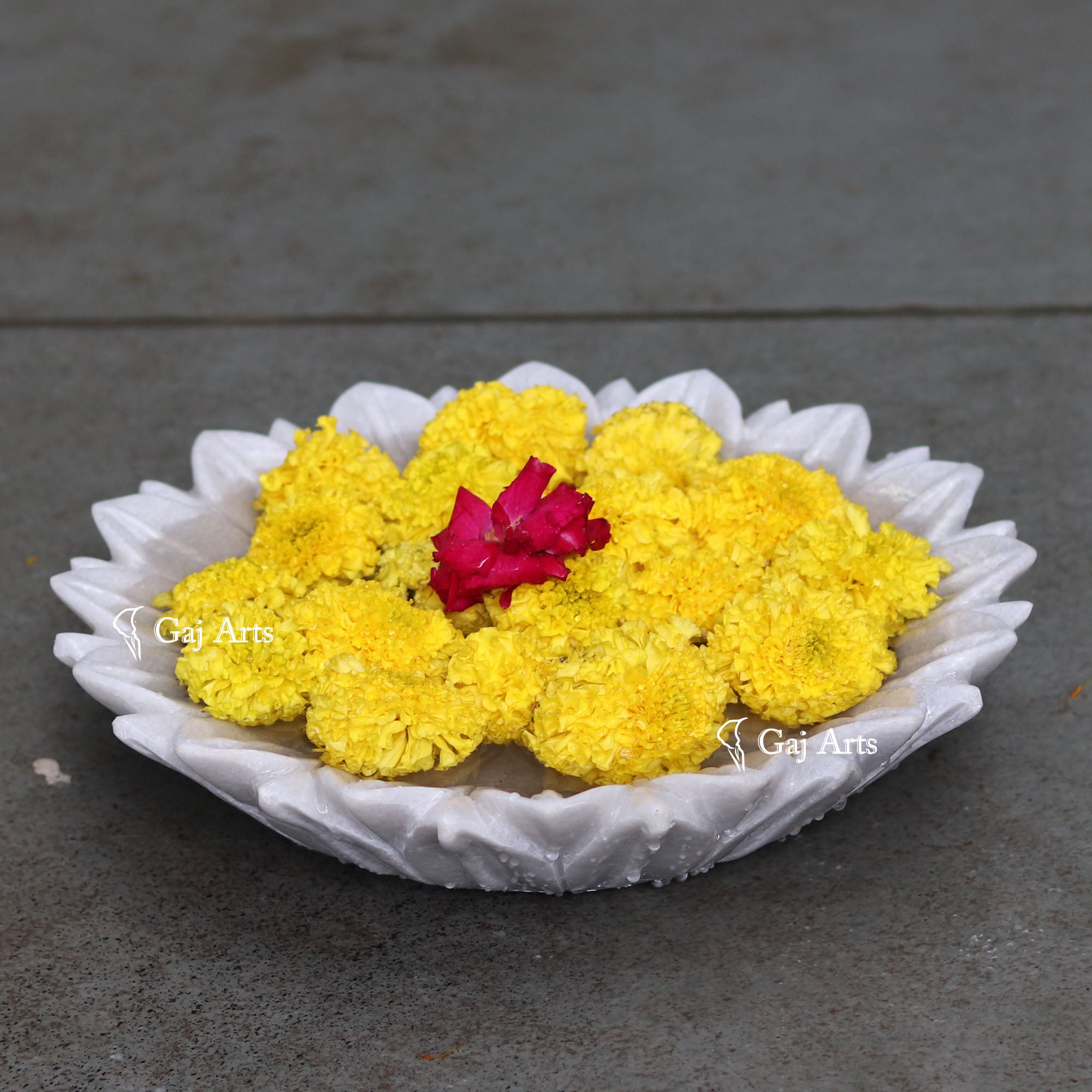 Decorative White Marble Blossom Bowl | 12 Inch
