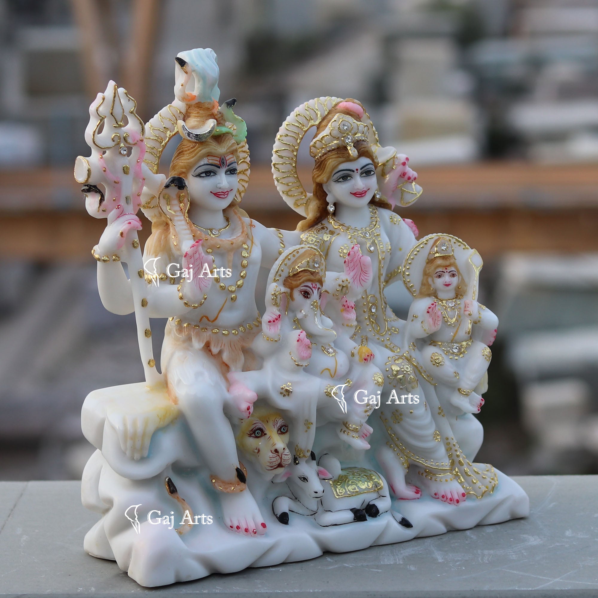 White Marble Shiv Parivar Statue | 12 Inch