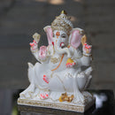 White Marble Ganesh Idol on Lotus Base | 12 Inch