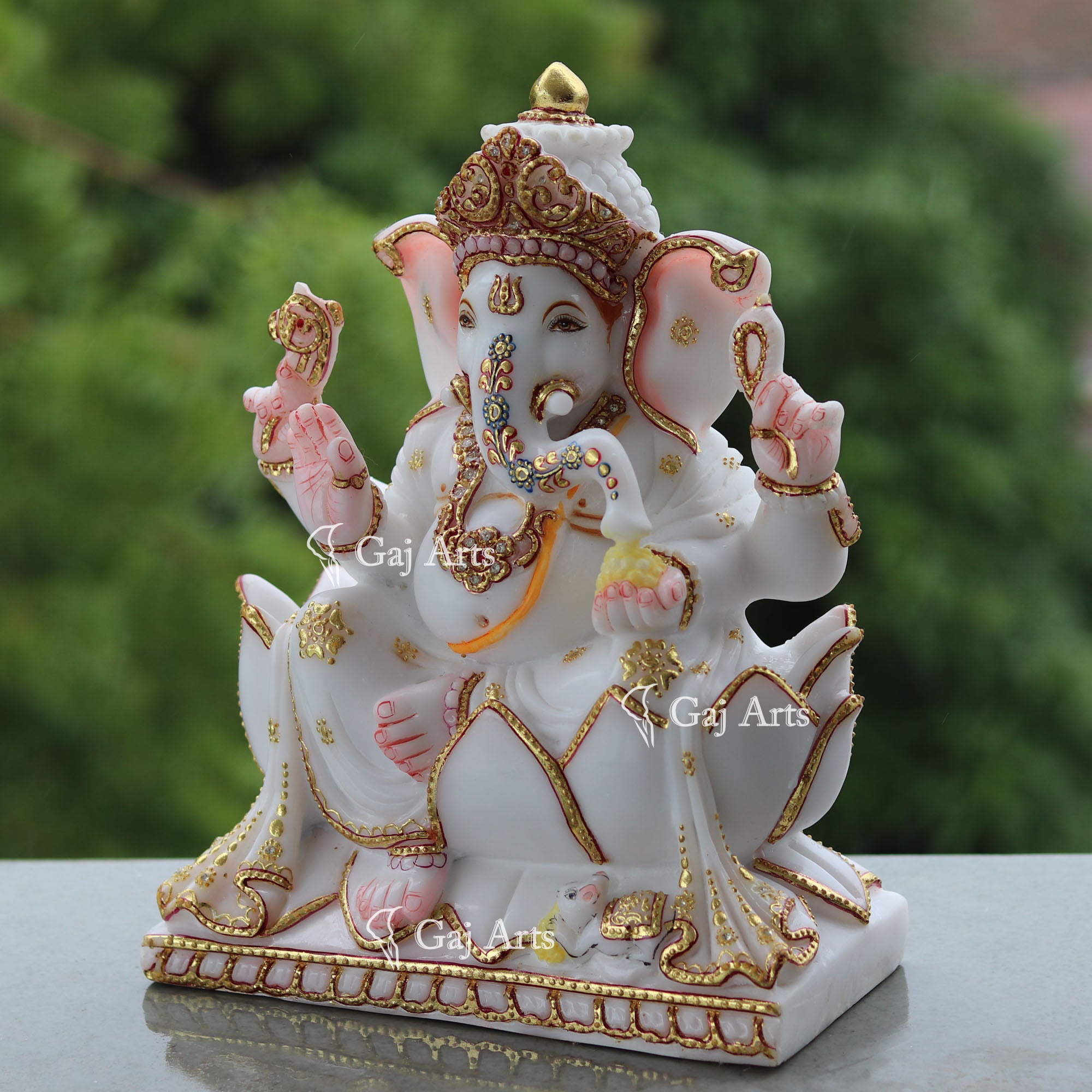 White Marble Ethiopia Ganesh Idol | 12 Inch