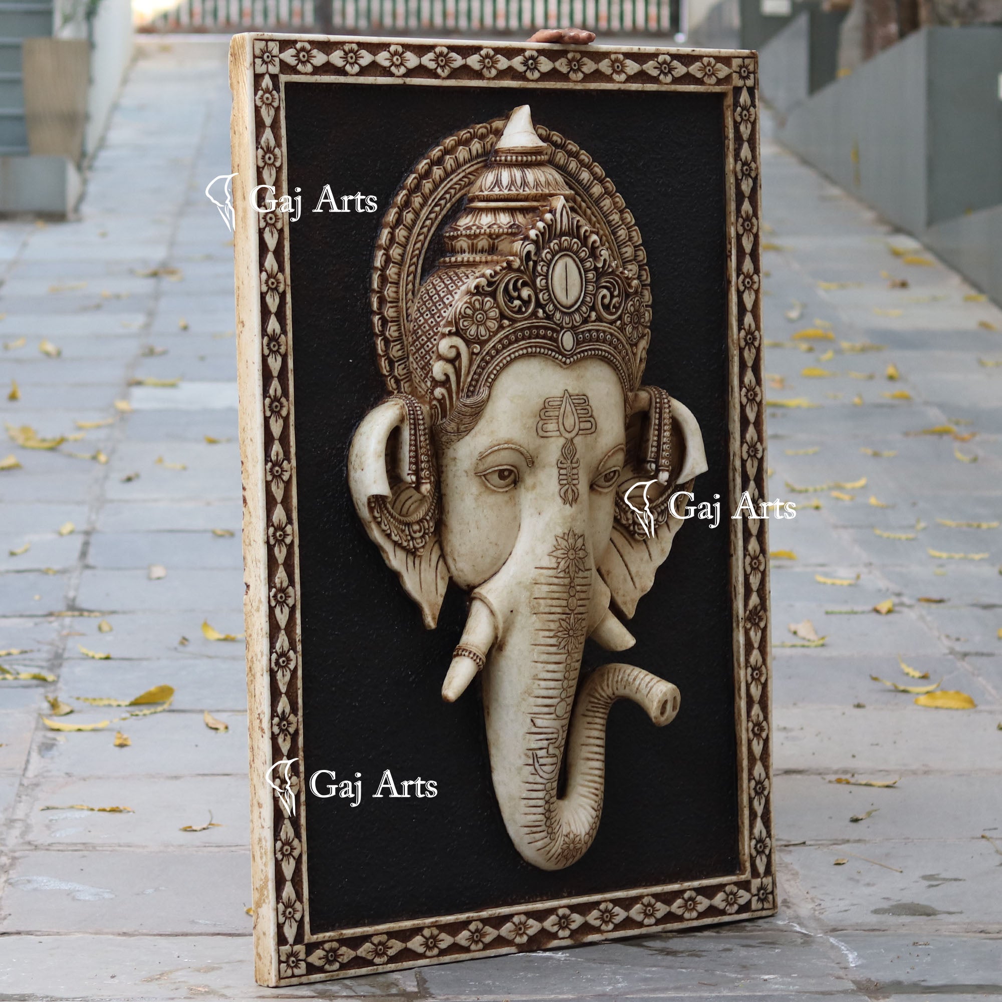 White Marble Ganpati Face Wall Panel | 48 Inch