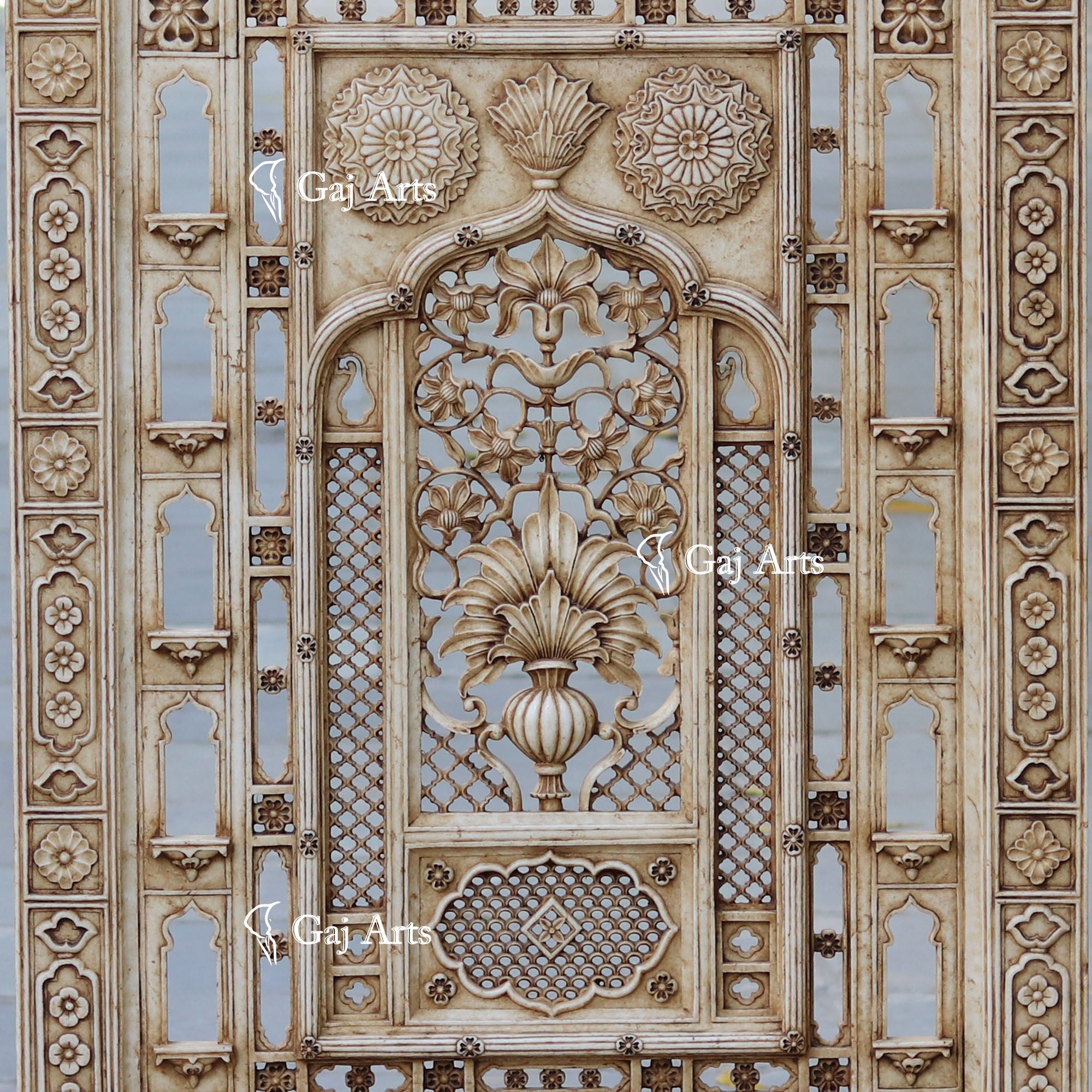 White Marble Jali Wall Panel | 81 Inch