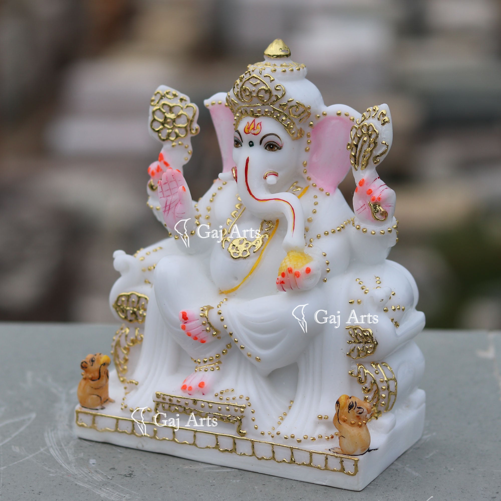 White Marble Ganesh Murti | 7 Inch