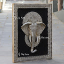 White Antique Finish Marble Elephant Face Wall Panel Silver Art | 48 Inch
